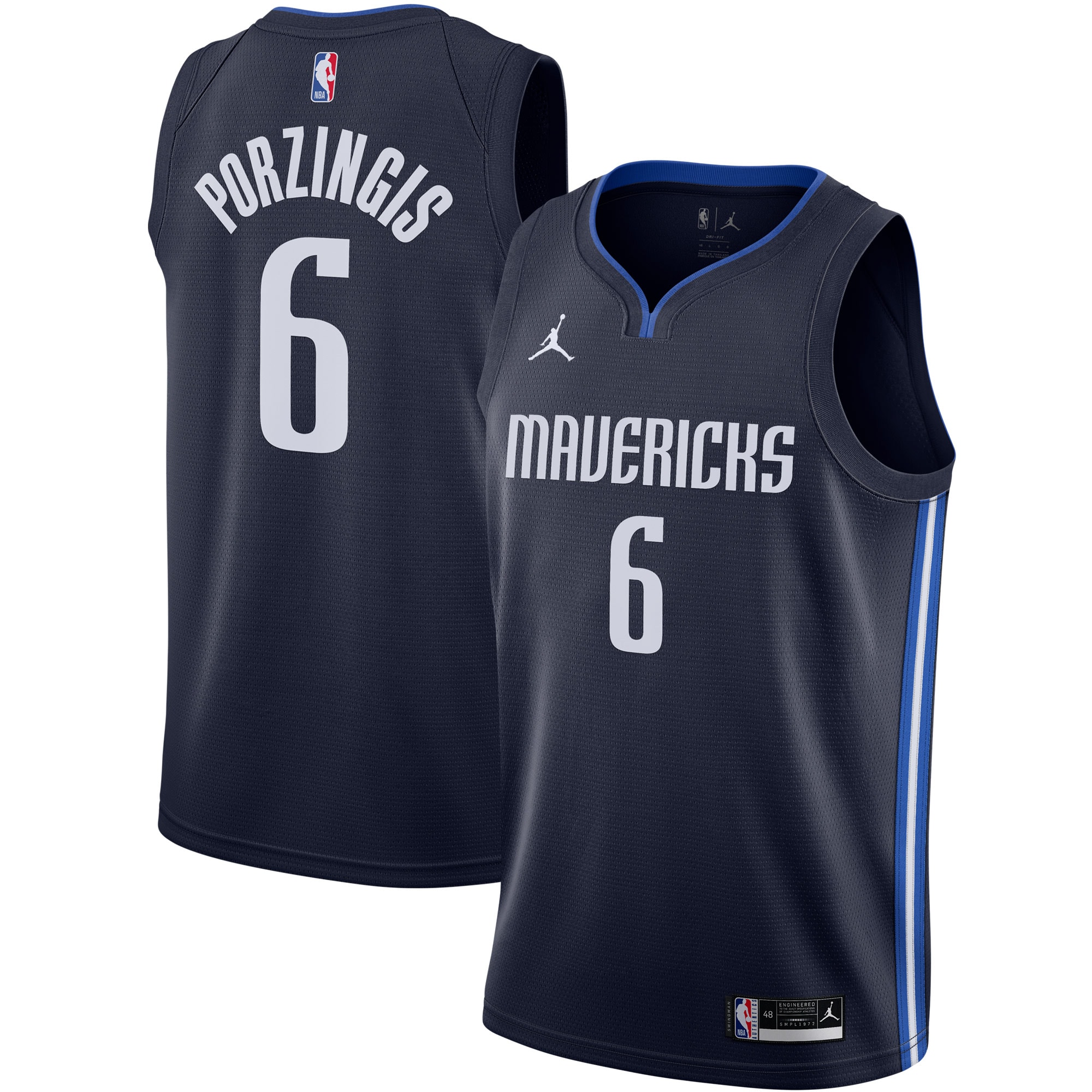 Kristaps Porzingis Dallas Mavericks Jordans Brand 2020/21 Swingman Jersey - Statement Edition - Navy - vstockx