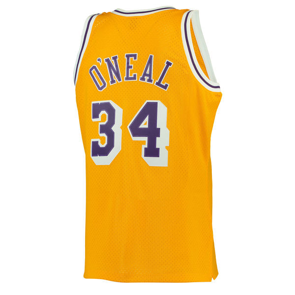 Men's Los Angeles Lakers Shaquille O'Neal Mitchell & Ness Gold 1996-97 Hardwood Classics Swingman Jersey - vstockx