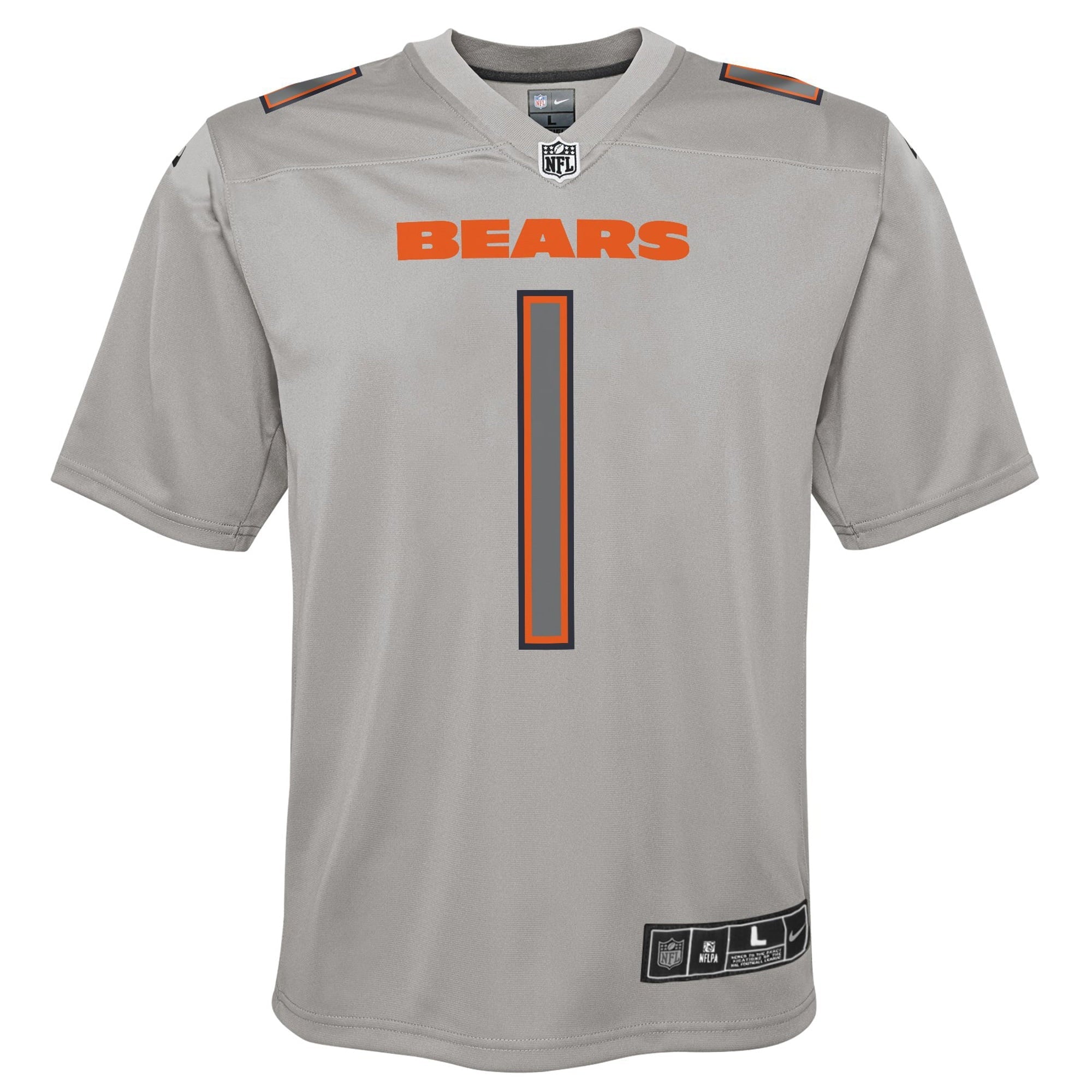 Youth Nike Justin Fields Gray Chicago Bears Atmosphere Game Jersey - vstockx