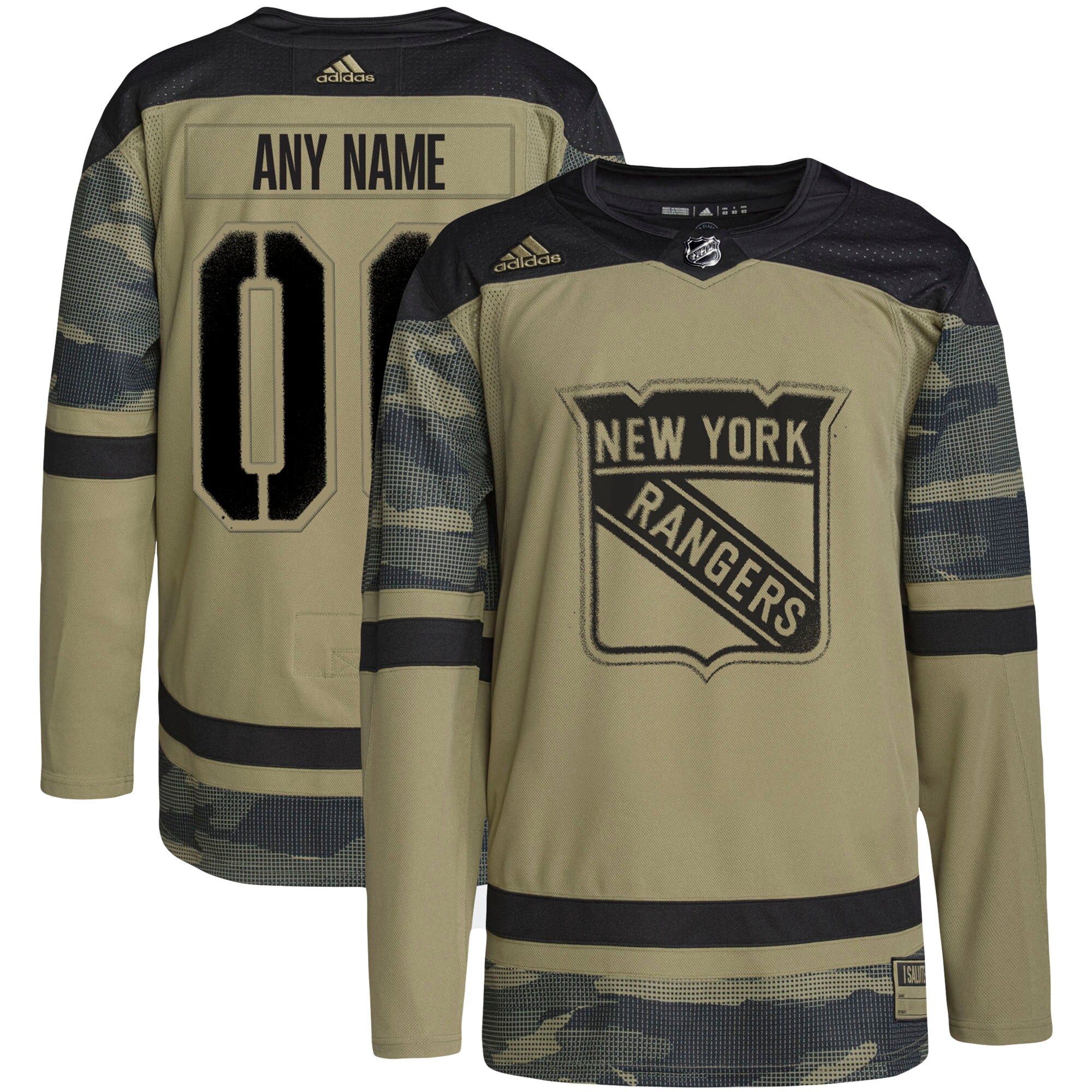 New York Rangers adidas Military Appreciation Team Authentic Custom Practice Jersey - Camo - vstockx