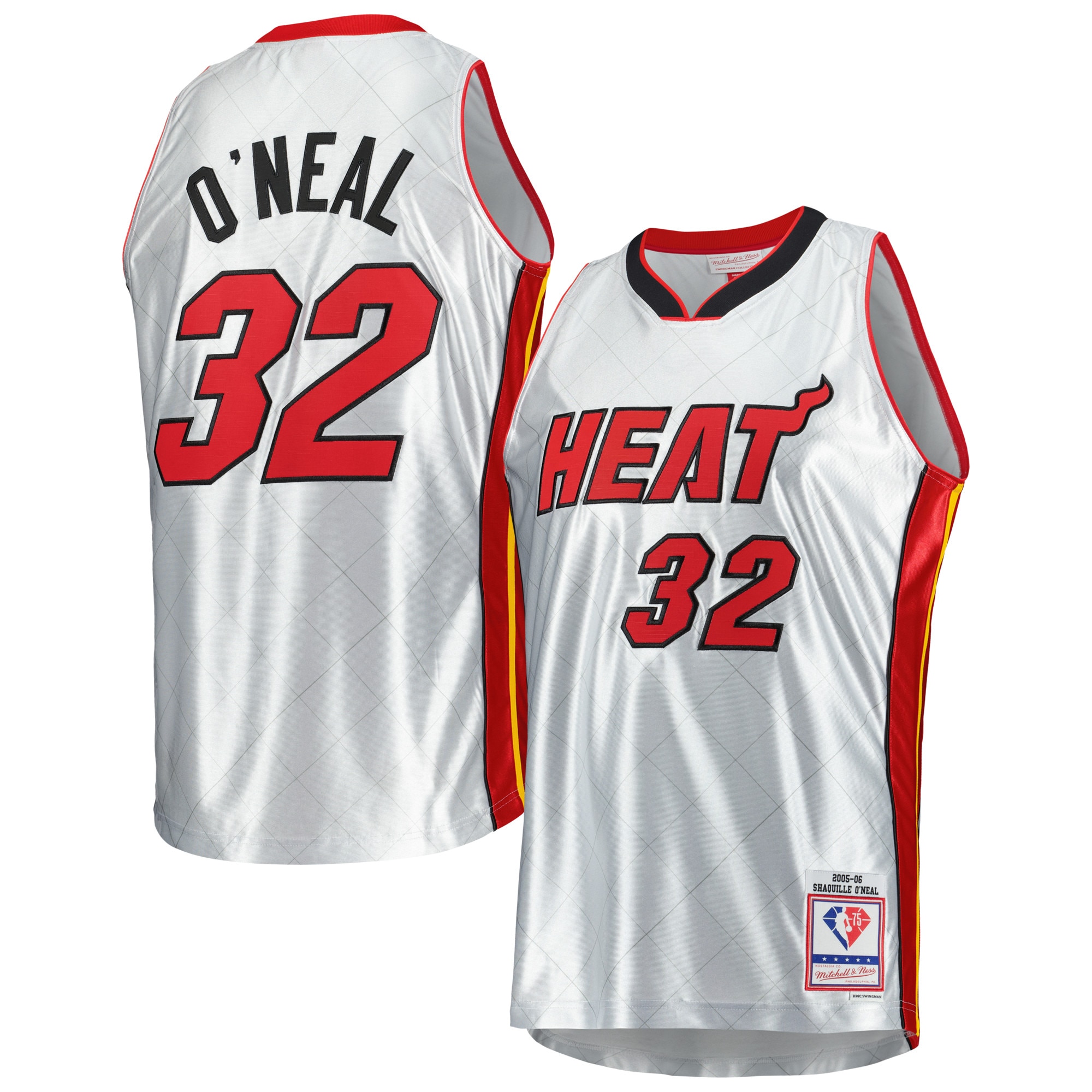 Shaquille O'Neal Miami Heat Mitchell & Ness 2005/06 Hardwood Classics 75th Anniversary Swingman Jersey - Platinum - vstockx