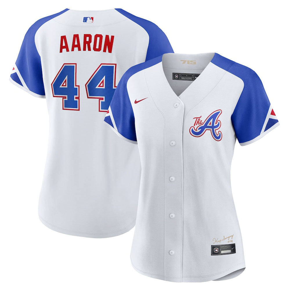 Women's Atlanta Braves Hank Aaron 2023 City Connect Replica Jersey - White - vstockx