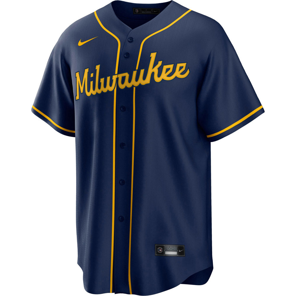 Youth Milwaukee Brewers Corbin Burnes Cool Base Replica Alternate Jersey - Navy - vstockx