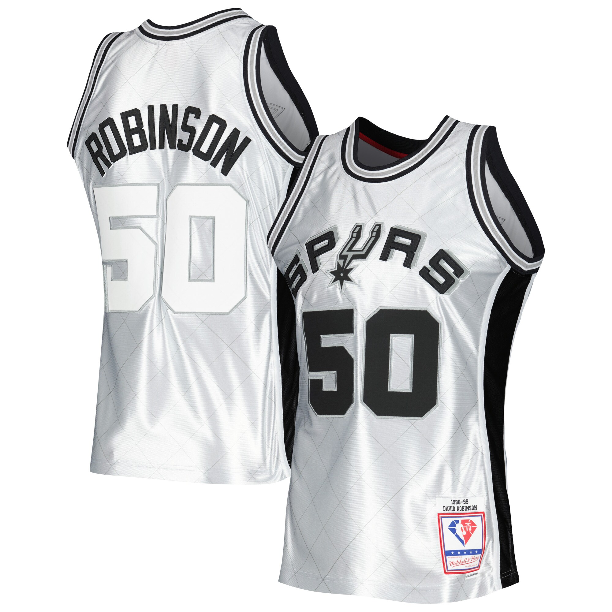 David Robinson San Antonio Spurs Mitchell & Ness 1998/99 Hardwood Classics 75th Anniversary Swingman Jersey - Platinum - vstockx