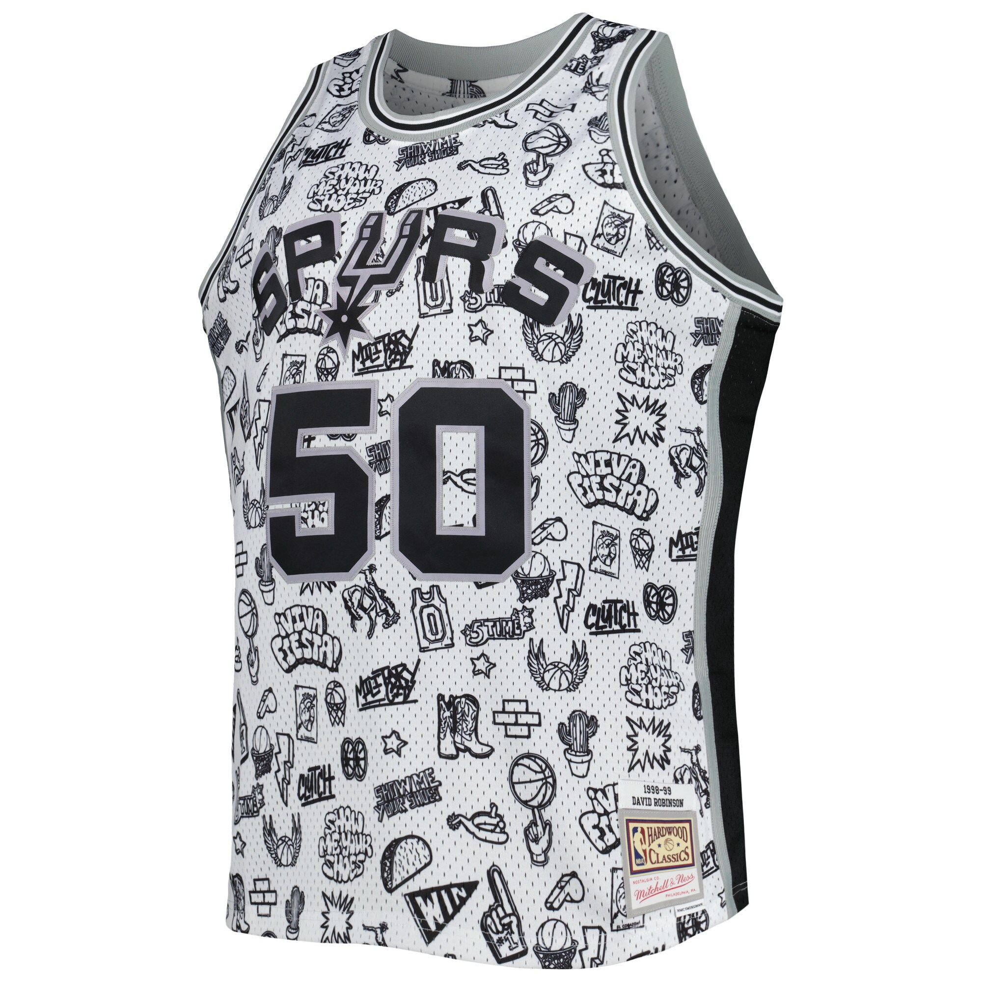 David Robinson San Antonio Spurs Mitchell & Ness 1998/99 Hardwood Classics Doodle Swingman Player Jersey - White - vstockx