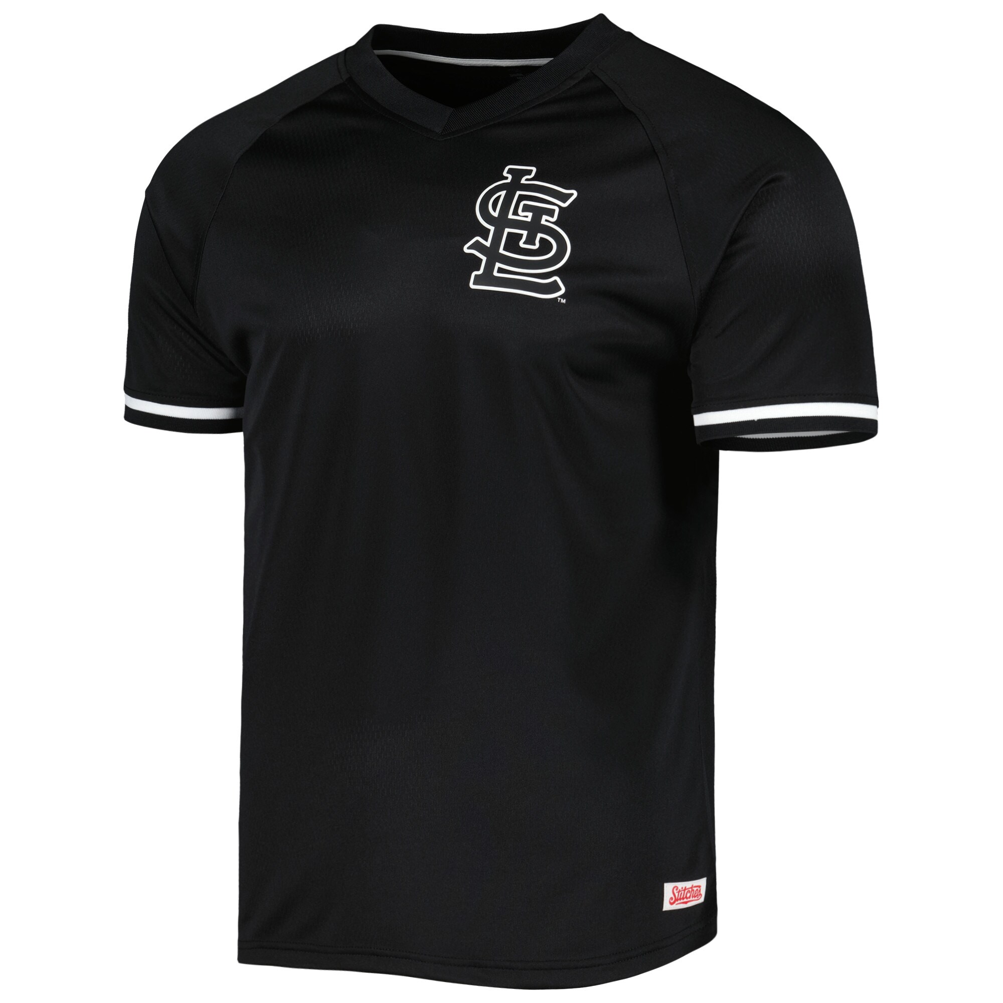 St. Louis Cardinals Stitches Black Raglan V-Neck Jersey - vstockx