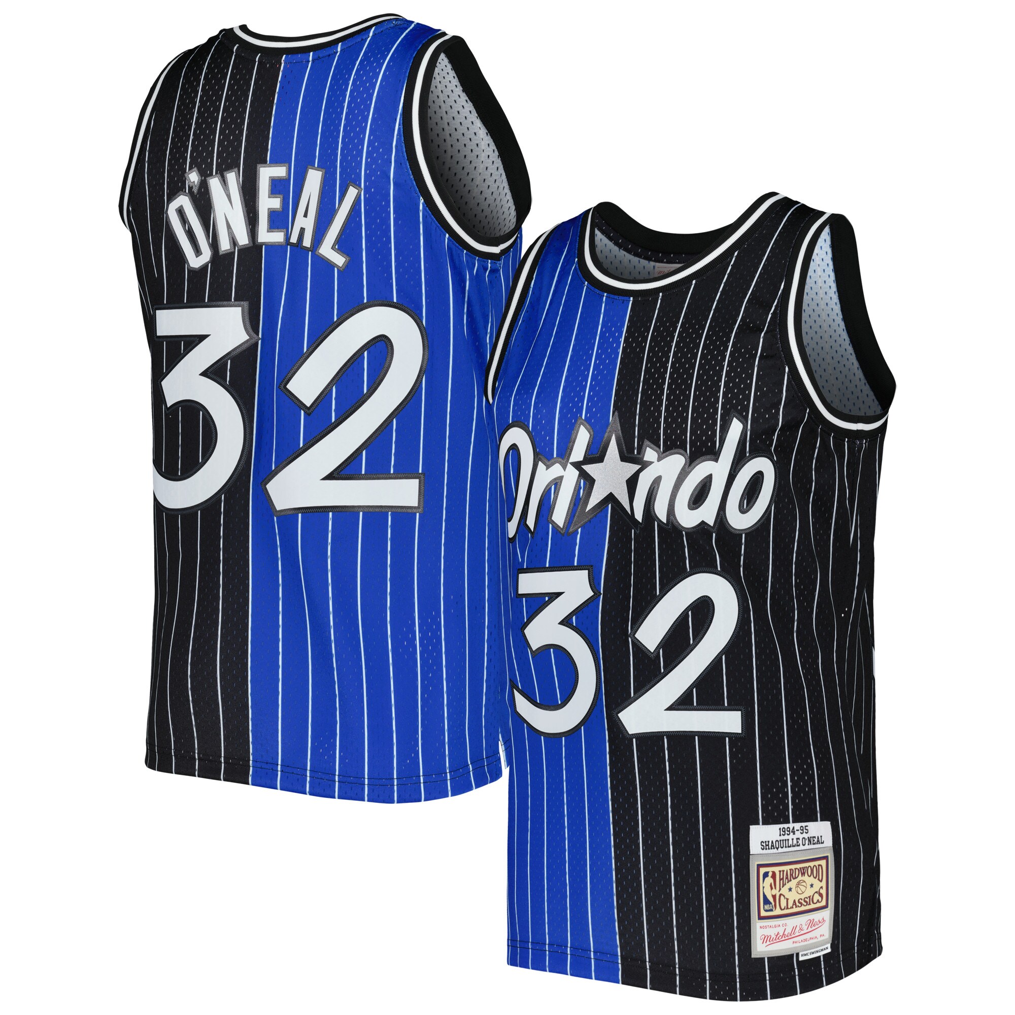 Shaquille O'Neal Orlando Magic Mitchell & Ness Hardwood Classics 1994/95 Split Swingman Jersey - Blue/Black - vstockx