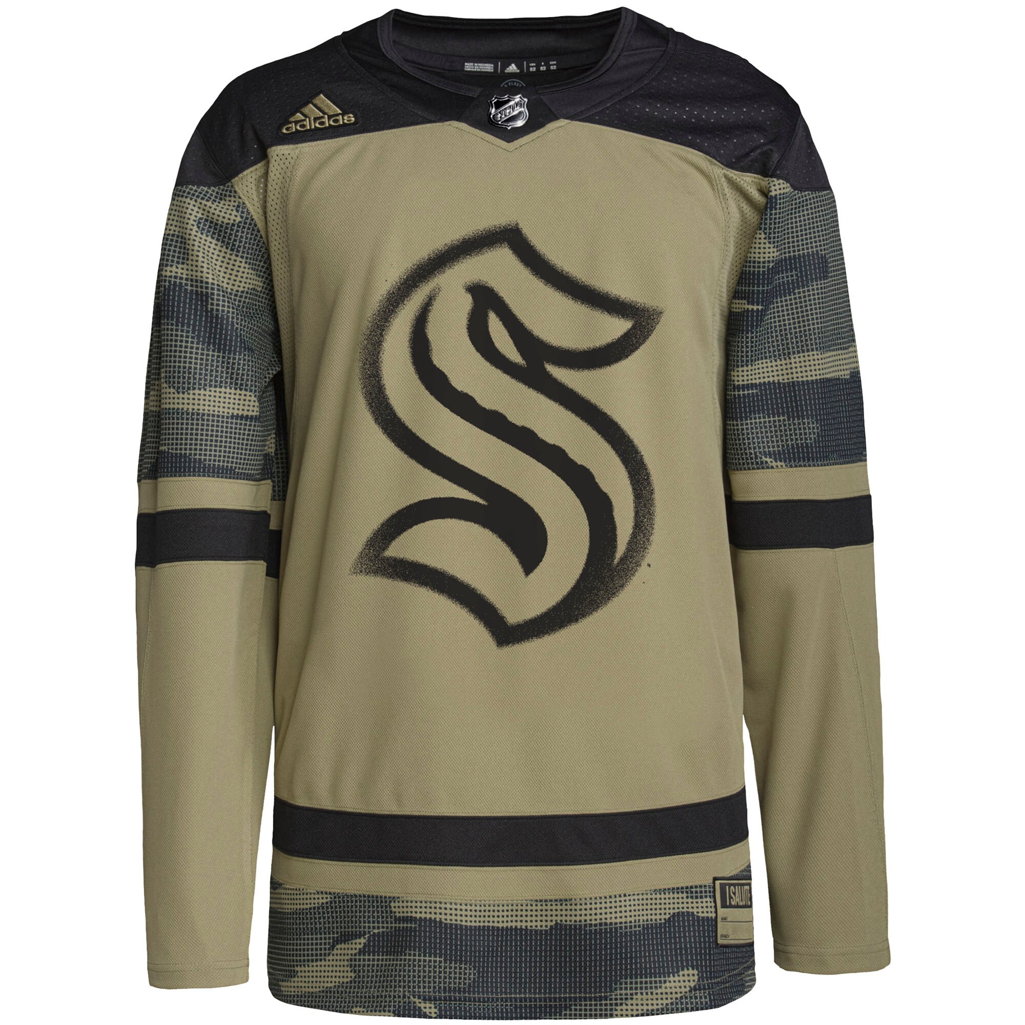 Seattle Kraken adidas Military Appreciation Team Authentic Custom Practice Jersey - Camo - vstockx