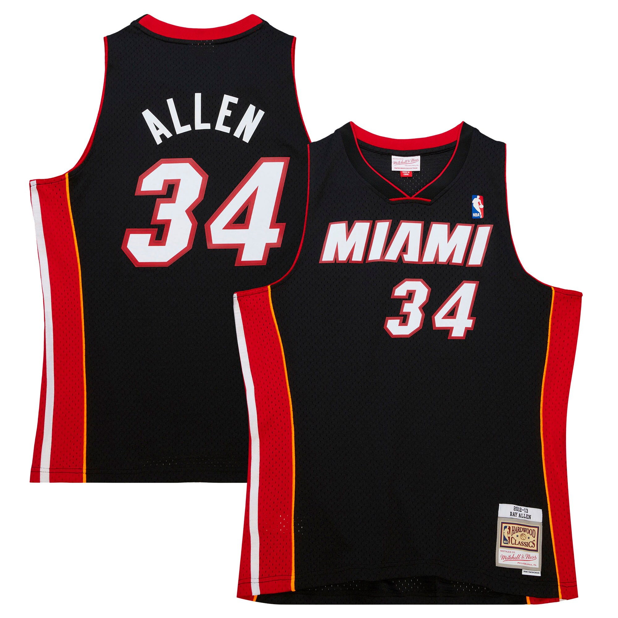 Ray Allen Miami Heat Mitchell & Ness Hardwood Classics Swingman Jersey - Black - vstockx