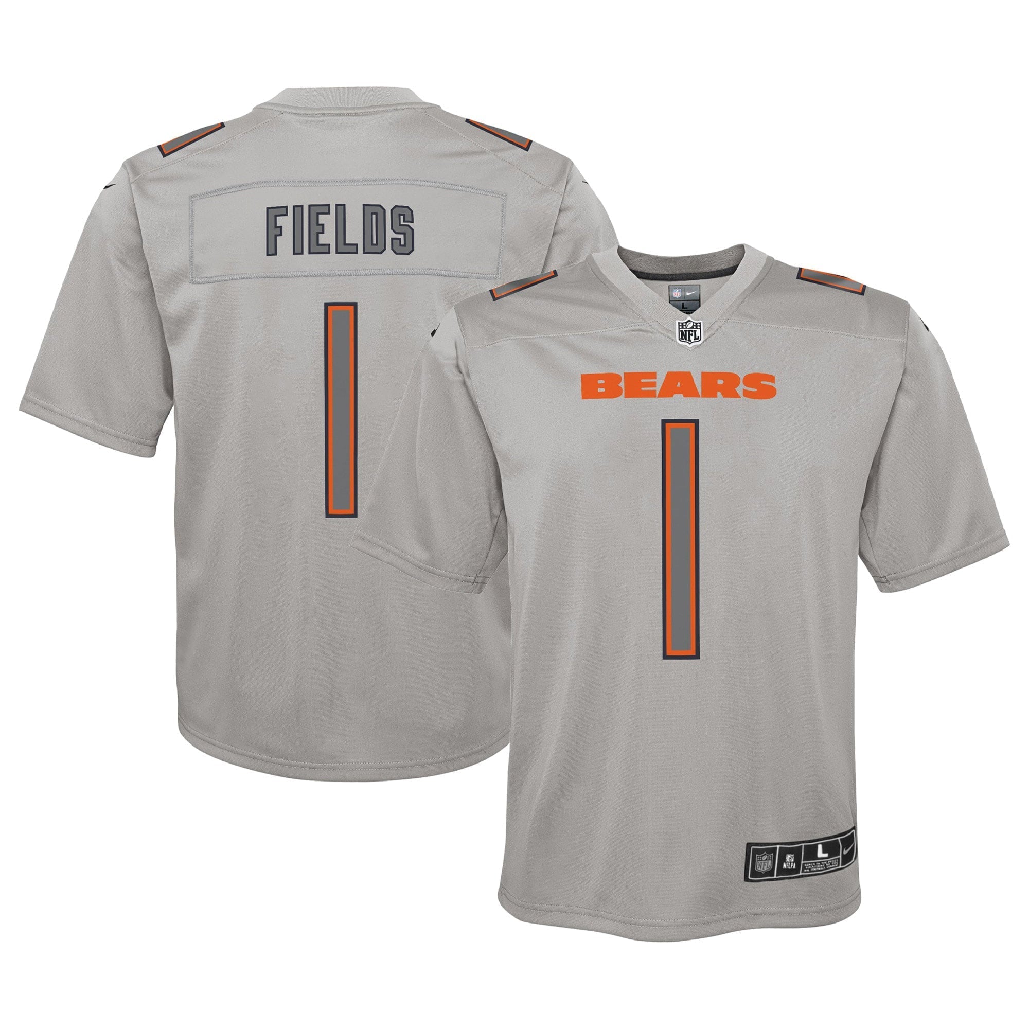 Youth Nike Justin Fields Gray Chicago Bears Atmosphere Game Jersey - vstockx