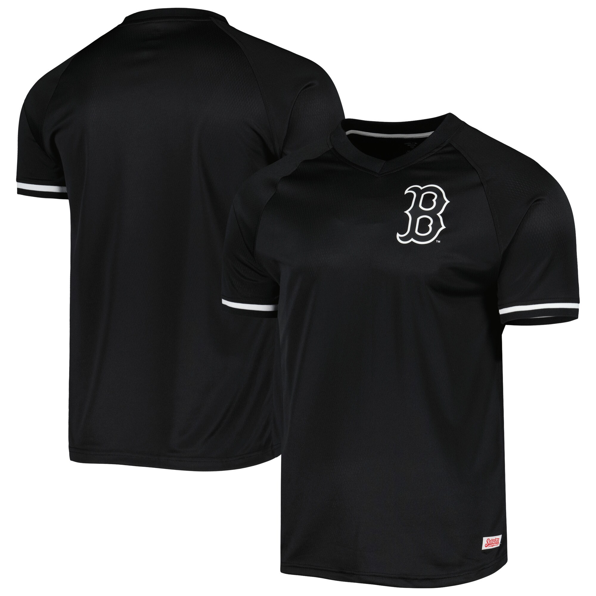 Boston Red Sox Stitches Black Raglan V-Neck Jersey - vstockx