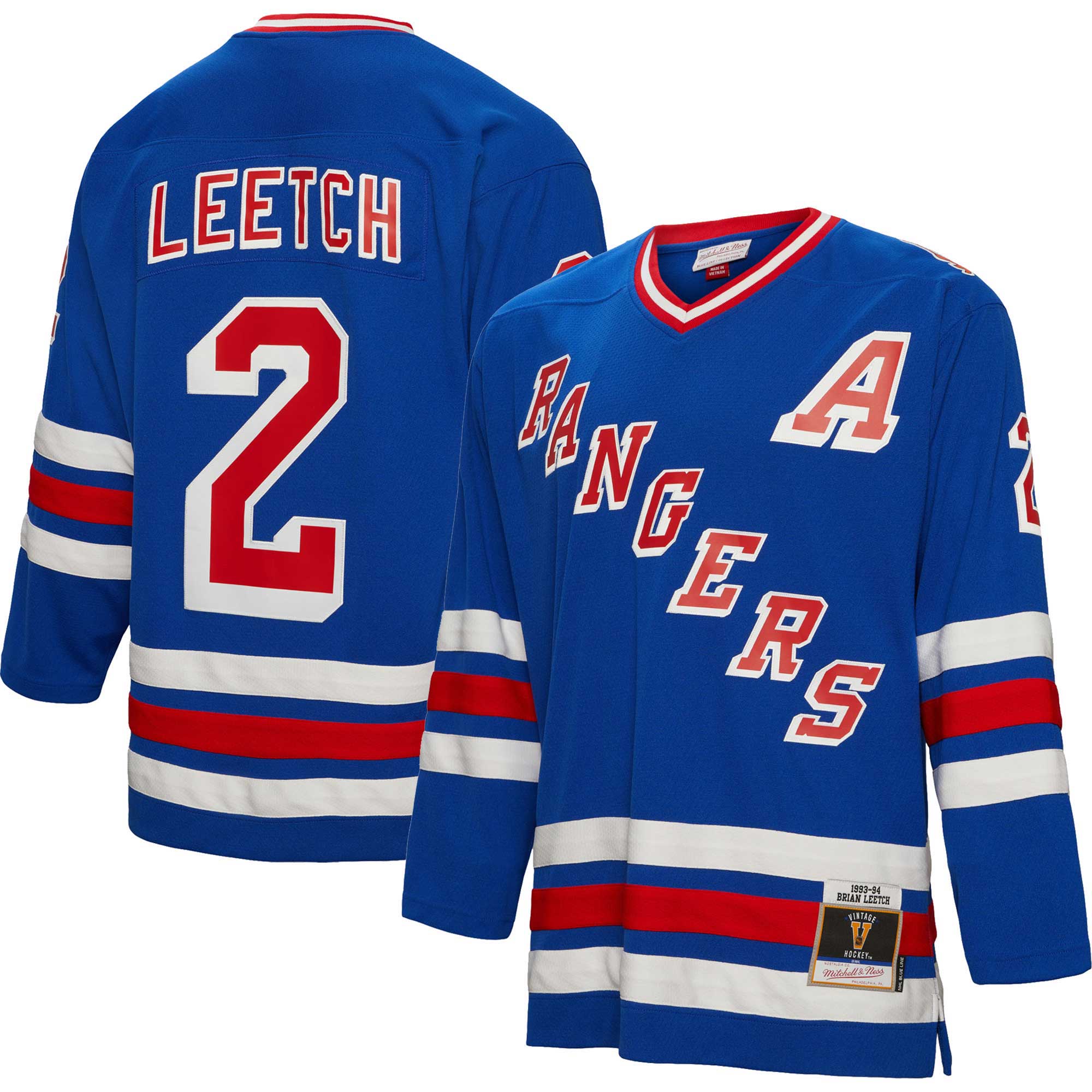 Brian Leetch New York Rangers Mitchell & Ness 1993/94 Alternate Captain Patch Blue Line Player Jersey - Blue - vstockx