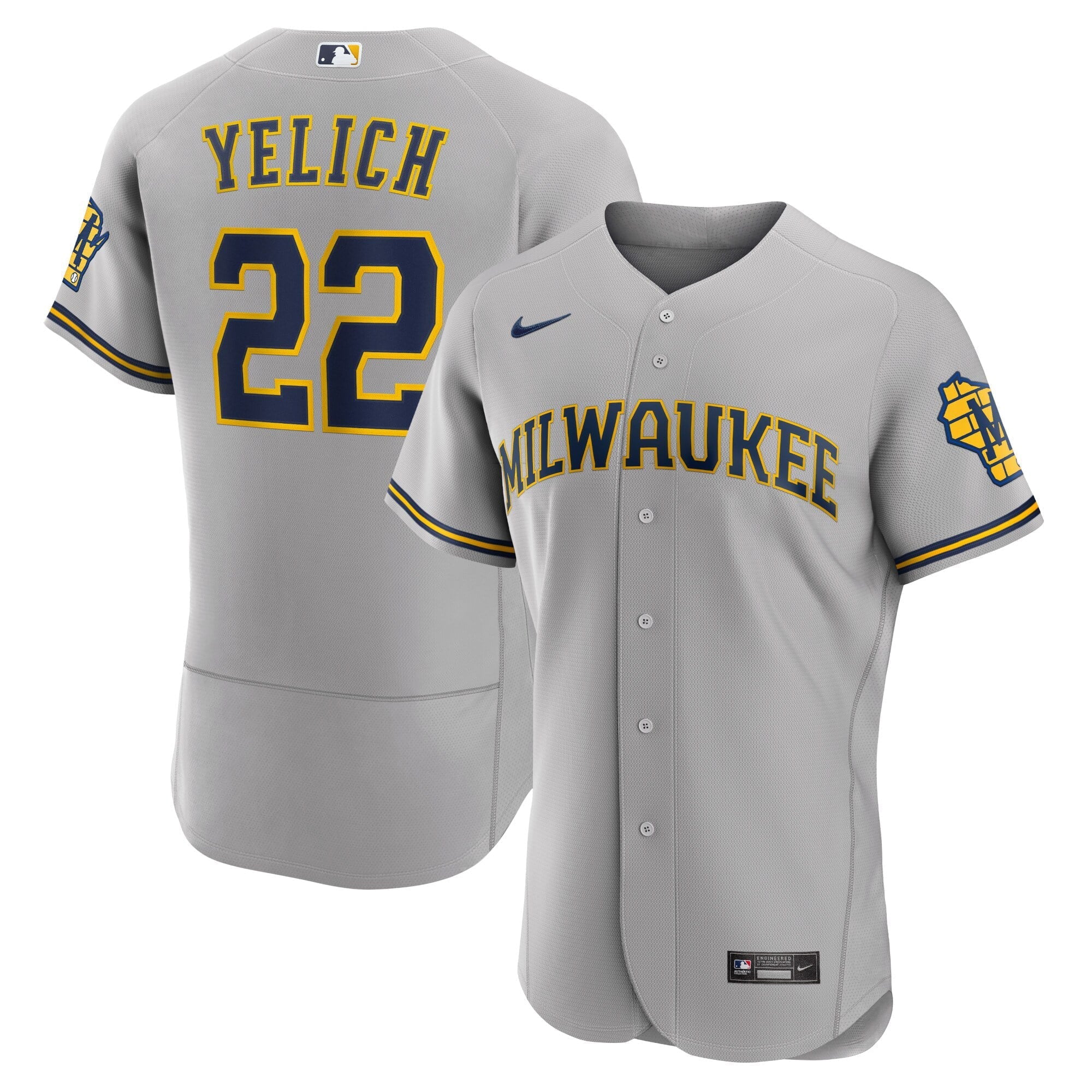 Men's Nike Christian Yelich Gray Milwaukee Brewers Road Authentic Player Logo Jersey - vstockx