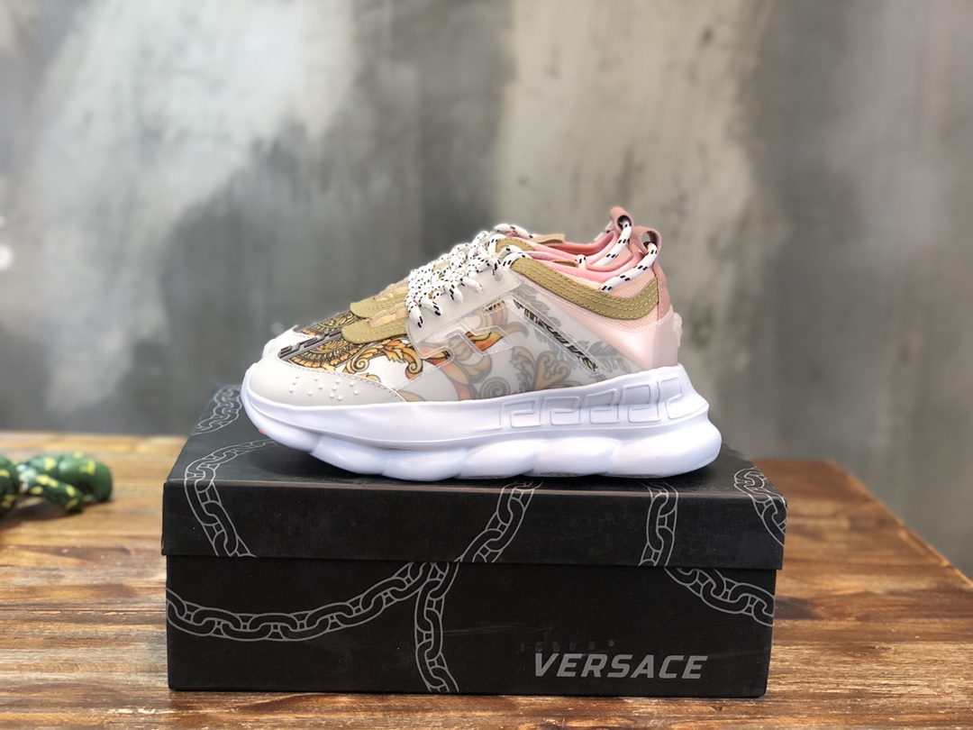Versace Chain Reaction White Pink Yellow Barocco (W) - vstockx