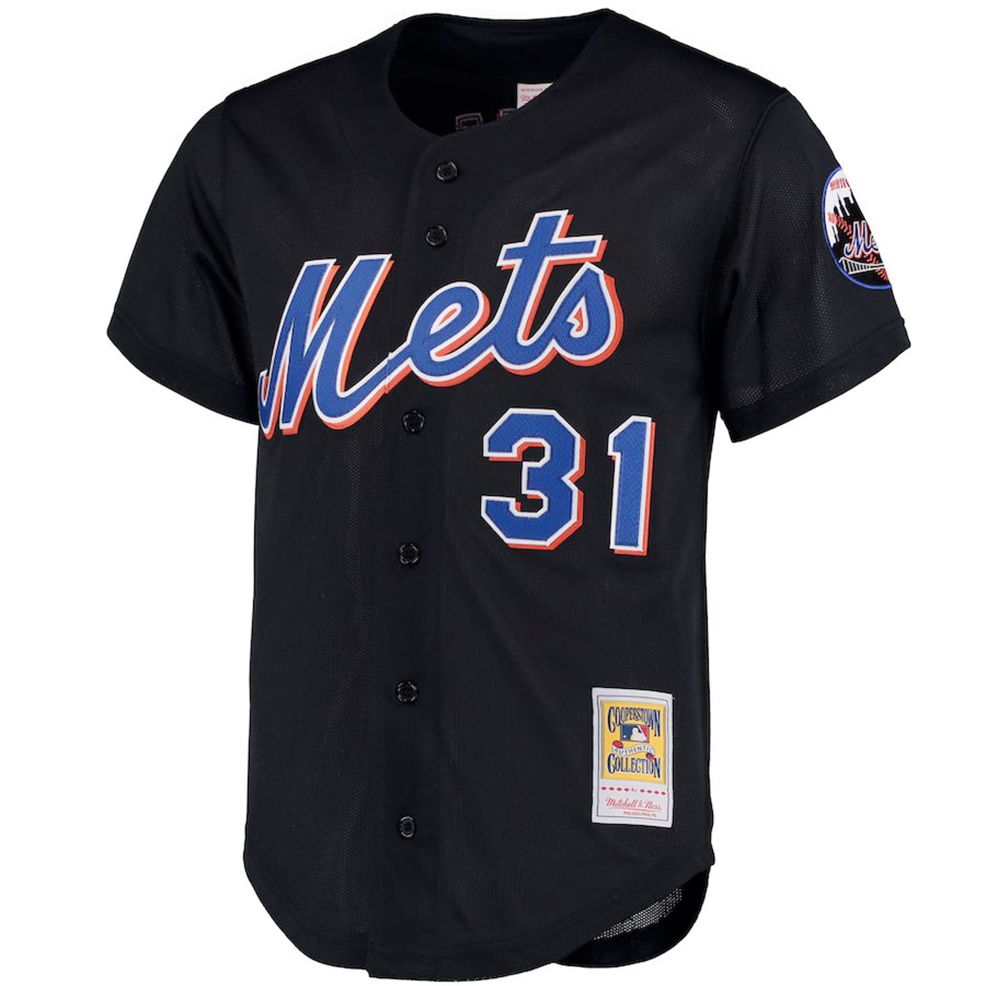 Mike Piazza New York Mets Mitchell & Ness Big & Tall Cooperstown Collection Mesh Button-Up Jersey- Black - vstockx
