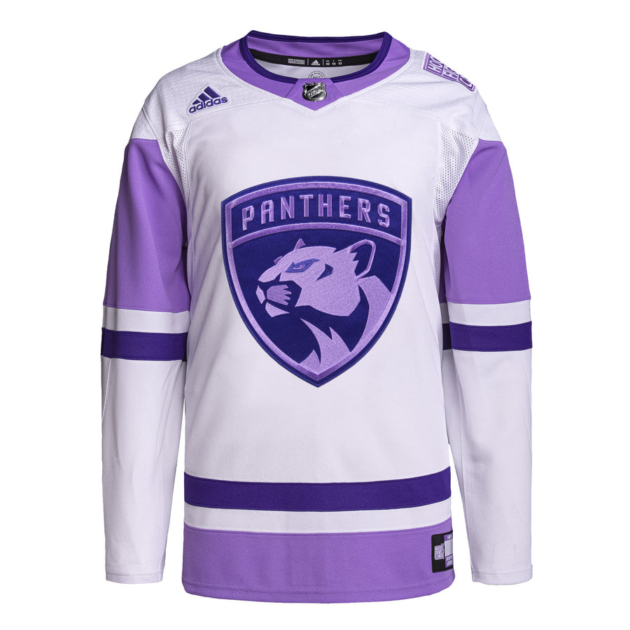 Florida Panthers adidas Hockey Fights Cancer Blank Practice Jersey - Purple/White - vstockx