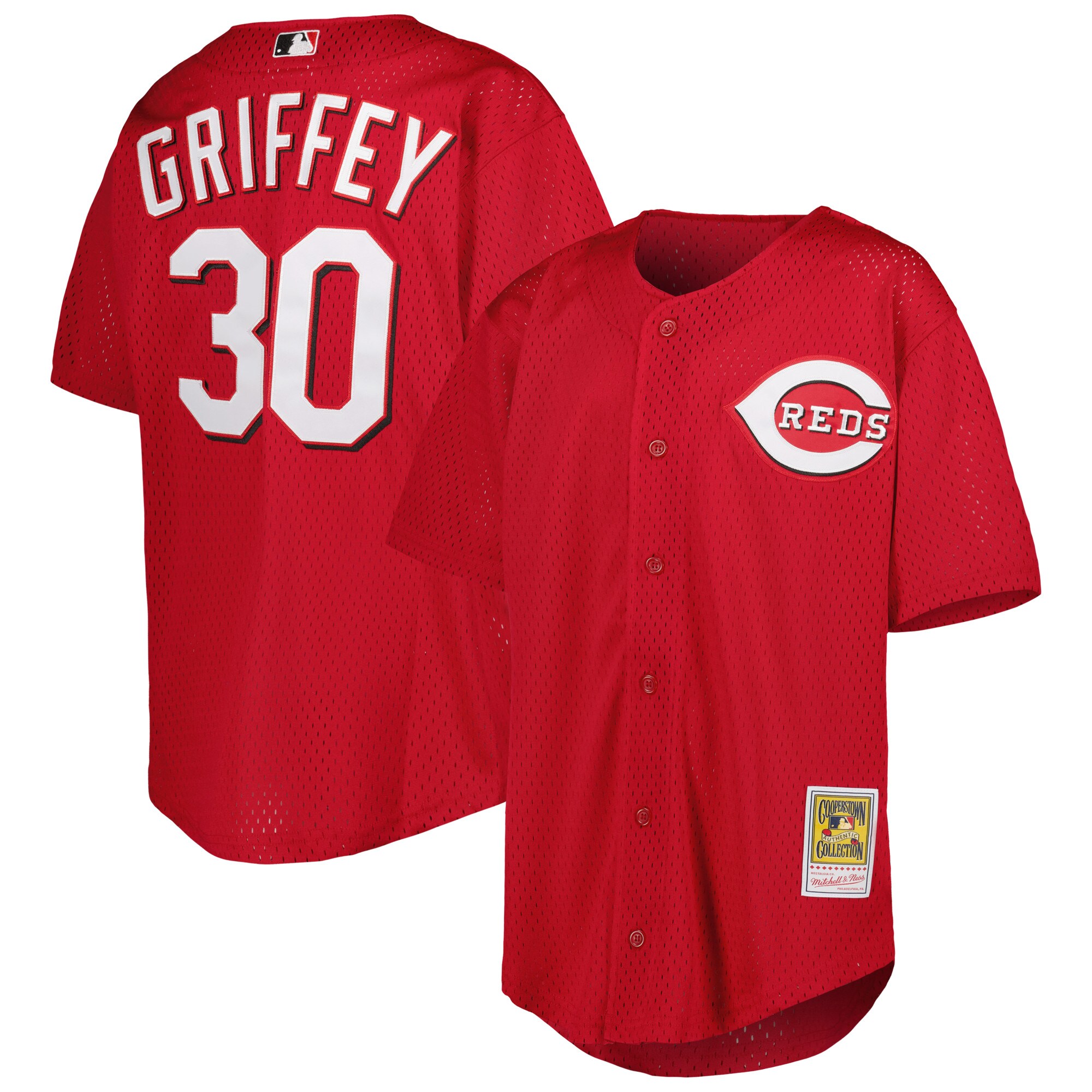 Ken Griffey Jr. Cincinnati Reds Mitchell & Ness Youth Cooperstown Collection Mesh Batting Practice Jersey - Red - vstockx