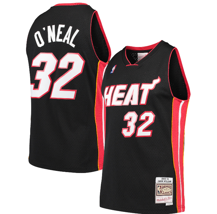 Men's Miami Heat Shaquille O'Neal Mitchell & Ness Black 2005-06 Hardwood Classics Swingman Jersey - vstockx