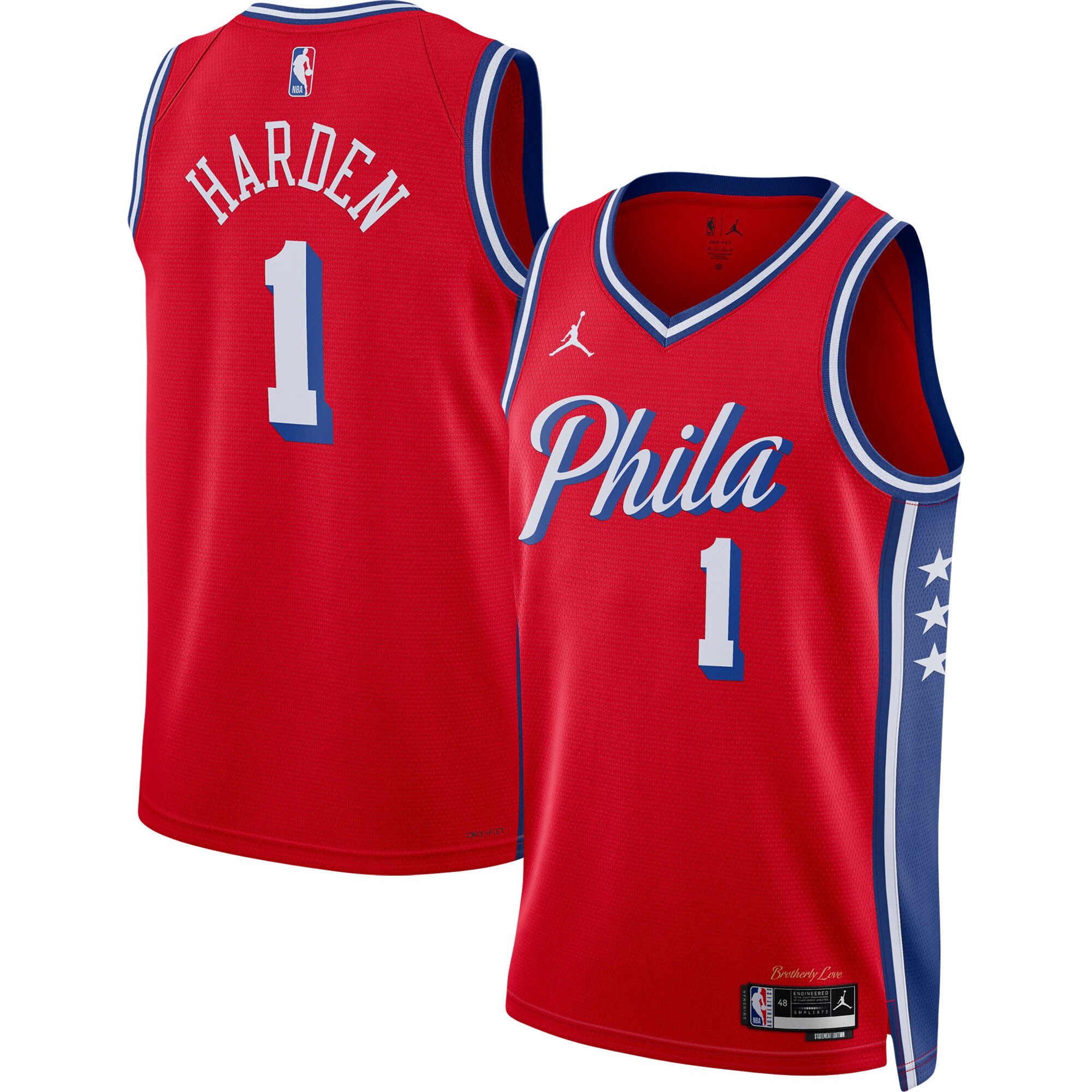 James Harden Philadelphia 76ers Jordans Brand Unisex Swingman Jersey - Statement Edition - Red - vstockx