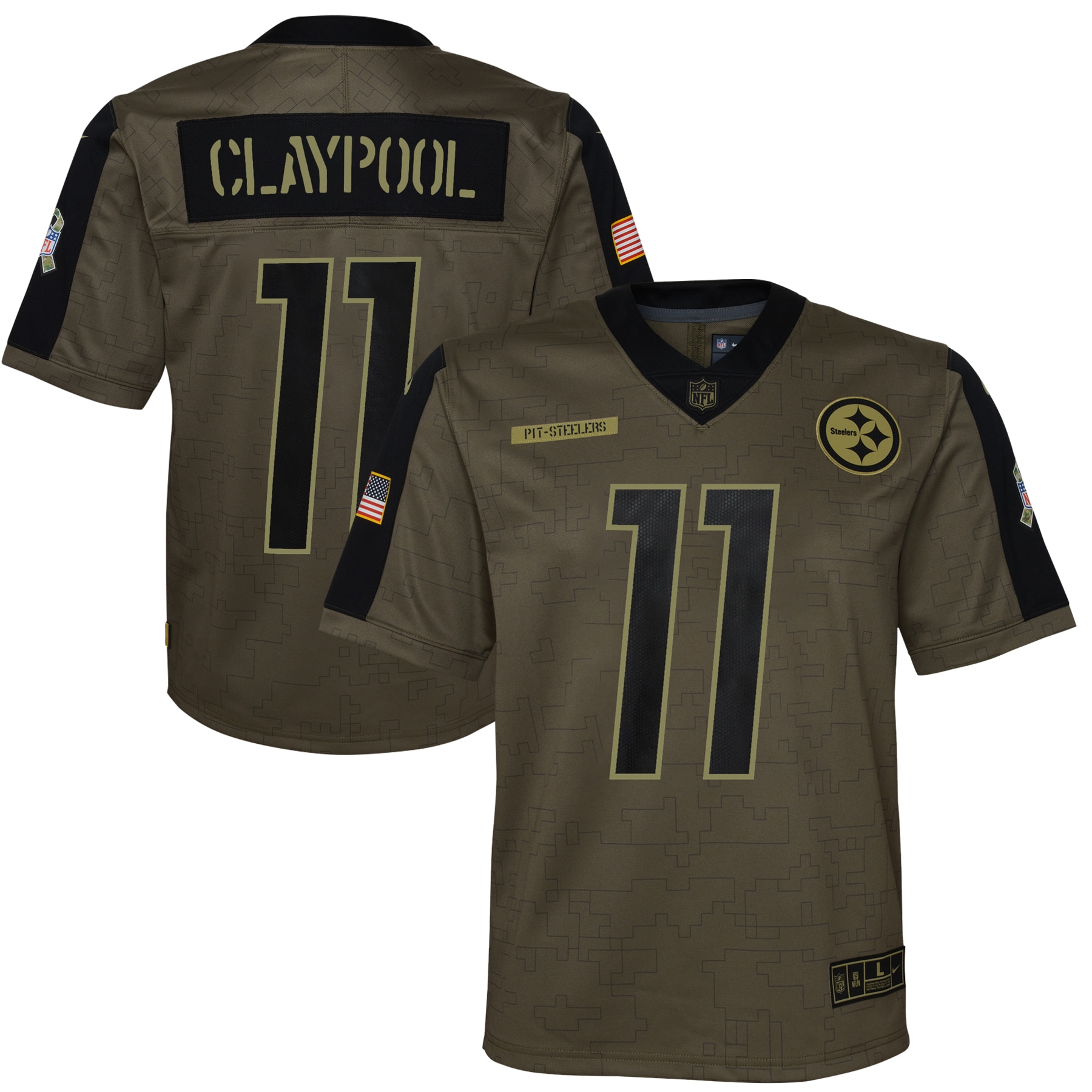 Chase Claypool Pittsburgh Steelers Nike Youth 2021 Salute To Service Game Jersey - Olive - vstockx