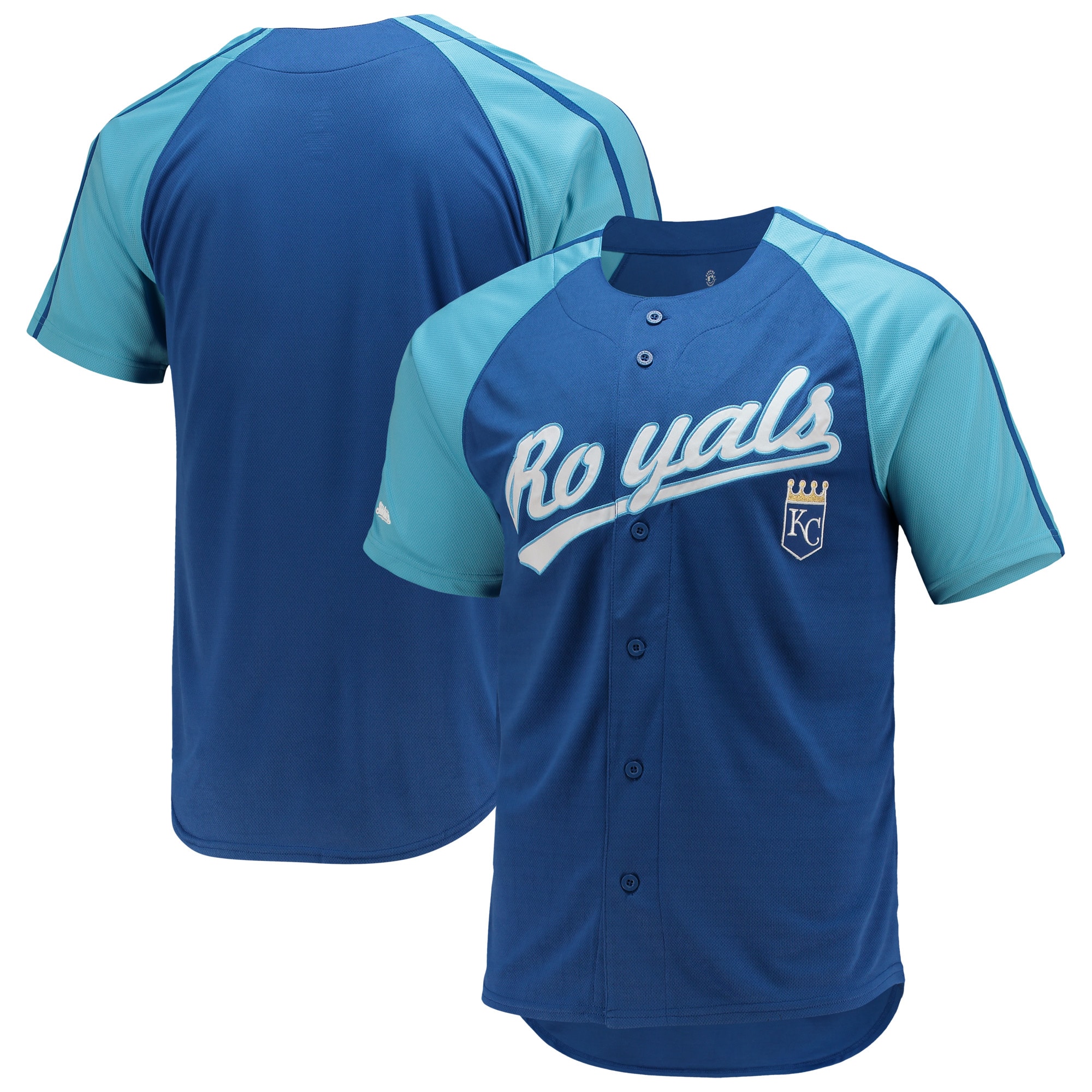 Kansas City Royals Stitches Button-Down Raglan Replica Jersey - Royal - vstockx