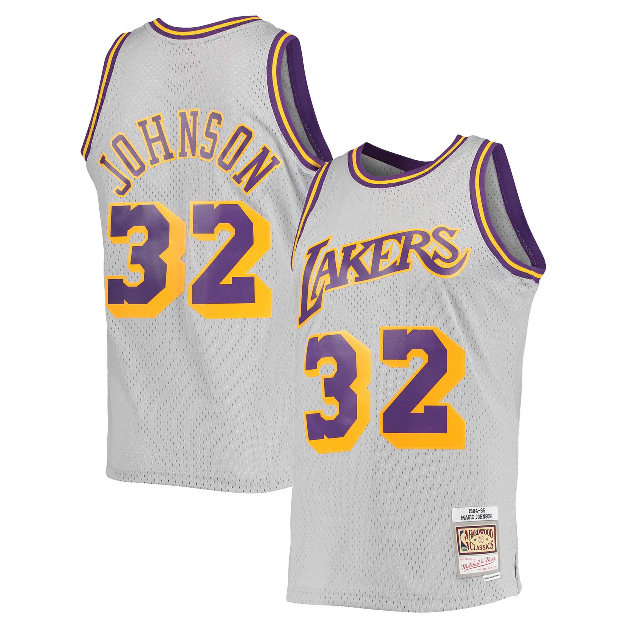 Magic Johnson Los Angeles Lakers Mitchell & Ness 1984-85 Hardwood Classics Reload 2.0 Throwback Swingman Jersey - Gray - vstockx
