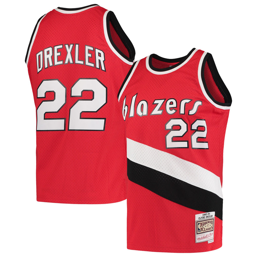 Men's Mitchell & Ness Clyde Drexler Red Portland Trail Blazers Hardwood Classics 1983-84 Swingman Jersey - vstockx