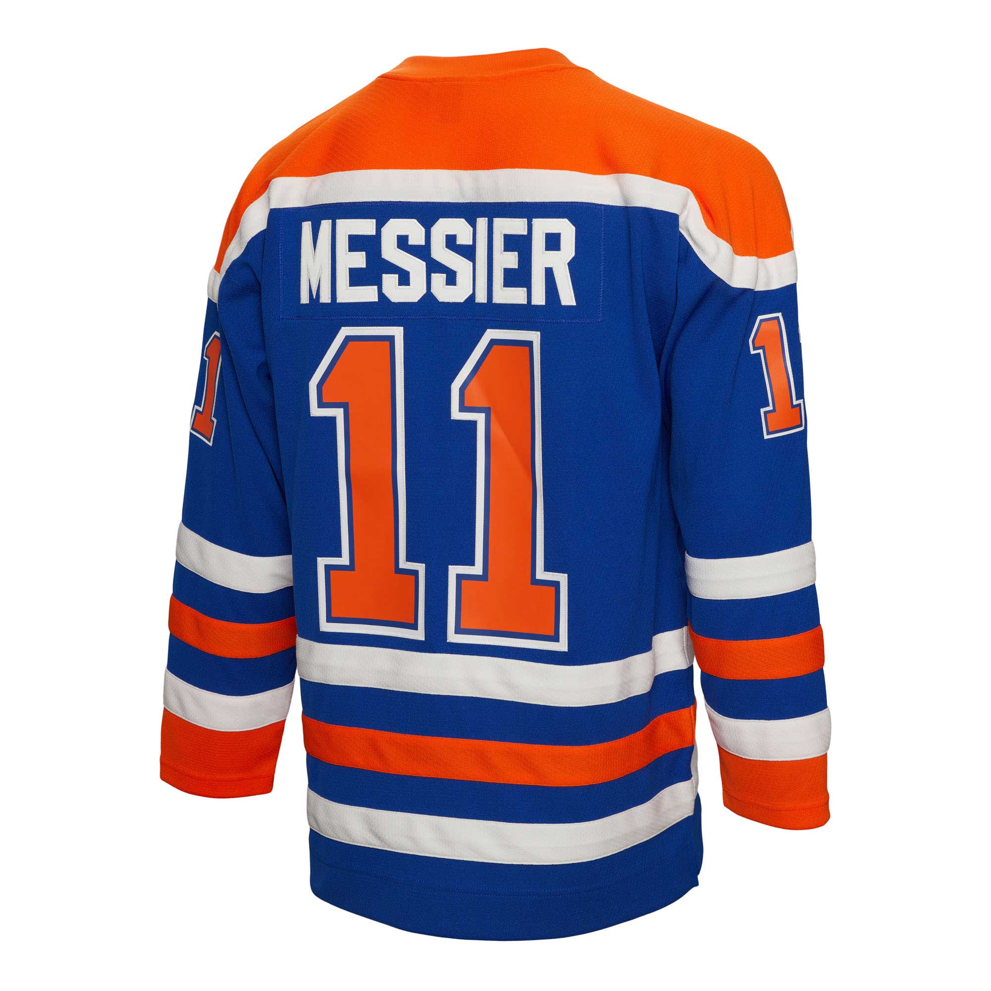 Mark Messier Edmonton Oilers Mitchell & Ness 1986/87 Alternate Captain Patch Blue Line Player Jersey - Royal - vstockx