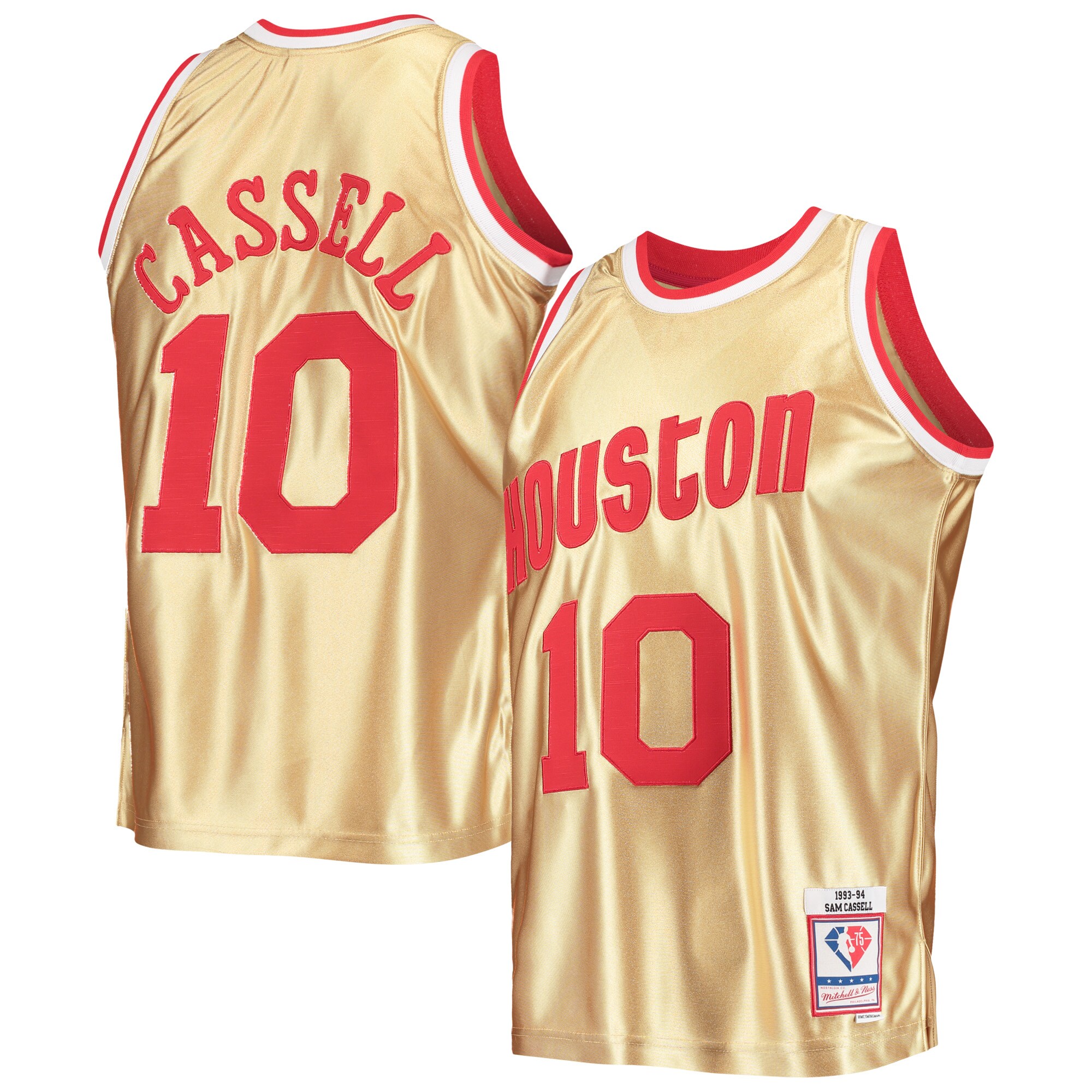 Sam Cassell Houston Rockets Mitchell & Ness 75th Anniversary 1993/94 Hardwood Classics Swingman Jersey - Gold - vstockx