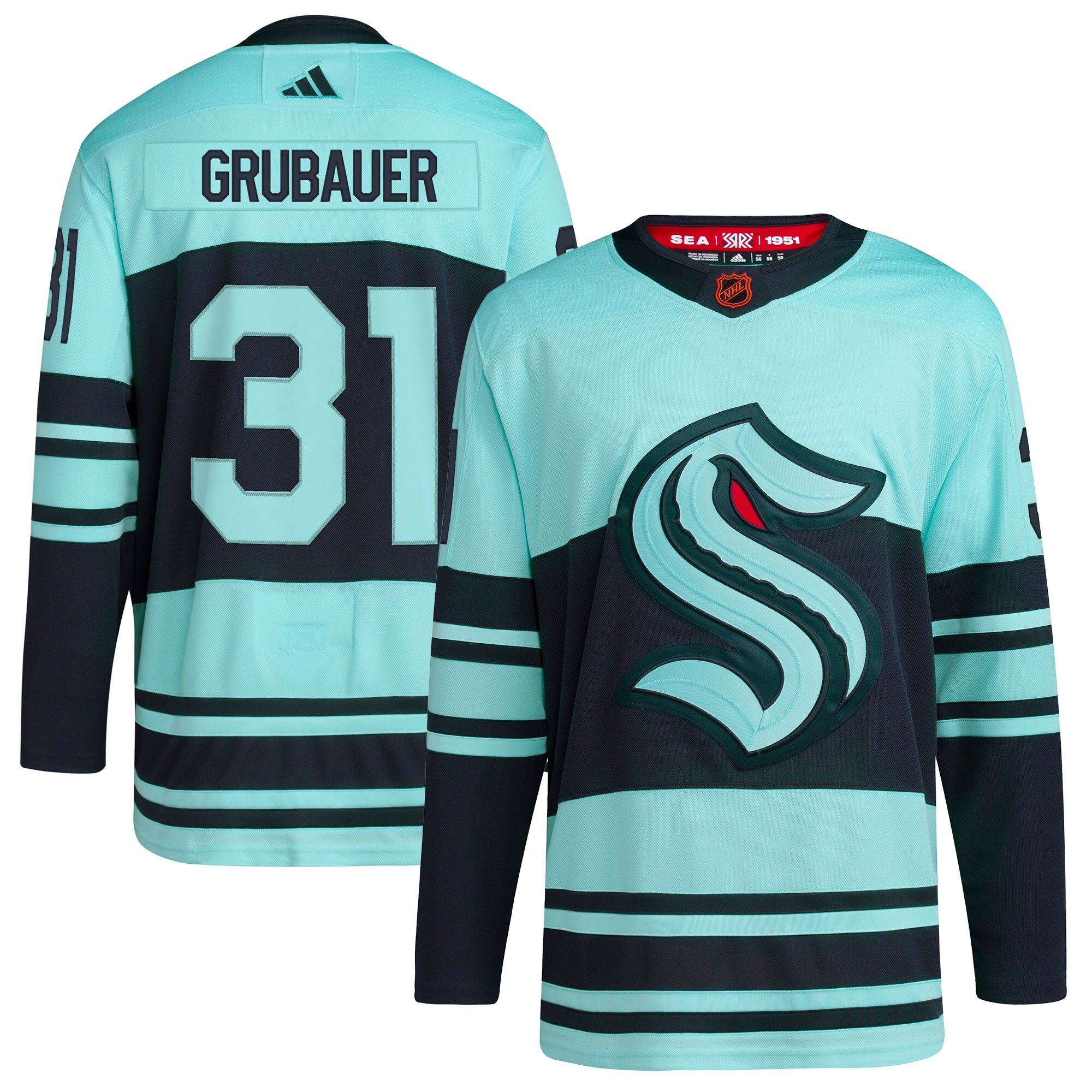 Philipp Grubauer Seattle Kraken adidas Reverse Retro 2.0 Authentic Player Jersey - Teal - vstockx