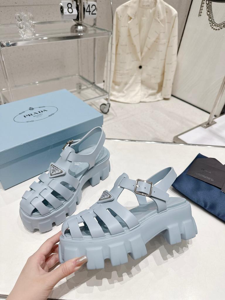 Prada Monolith Foam Rubber 55mm Sandals Light Blue - vstockx