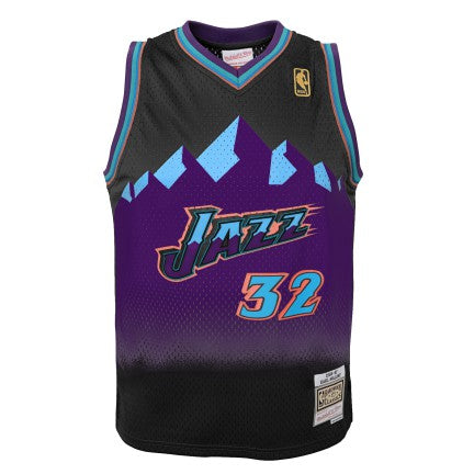 Youth Utah Jazz Karl Malone Mitchell & Ness 1996-97 Hardwood Classics Reload 2.0 Swingman Jersey-Black - vstockx