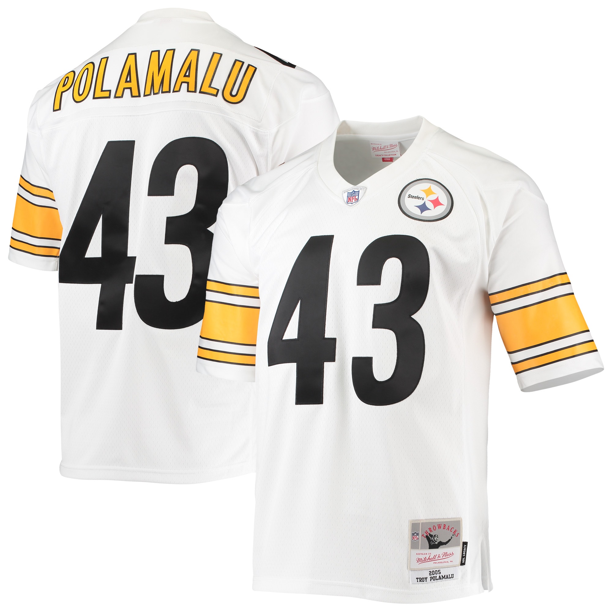Troy Polamalu Pittsburgh Steelers Mitchell & Ness Legacy Replica Jersey - White - vstockx