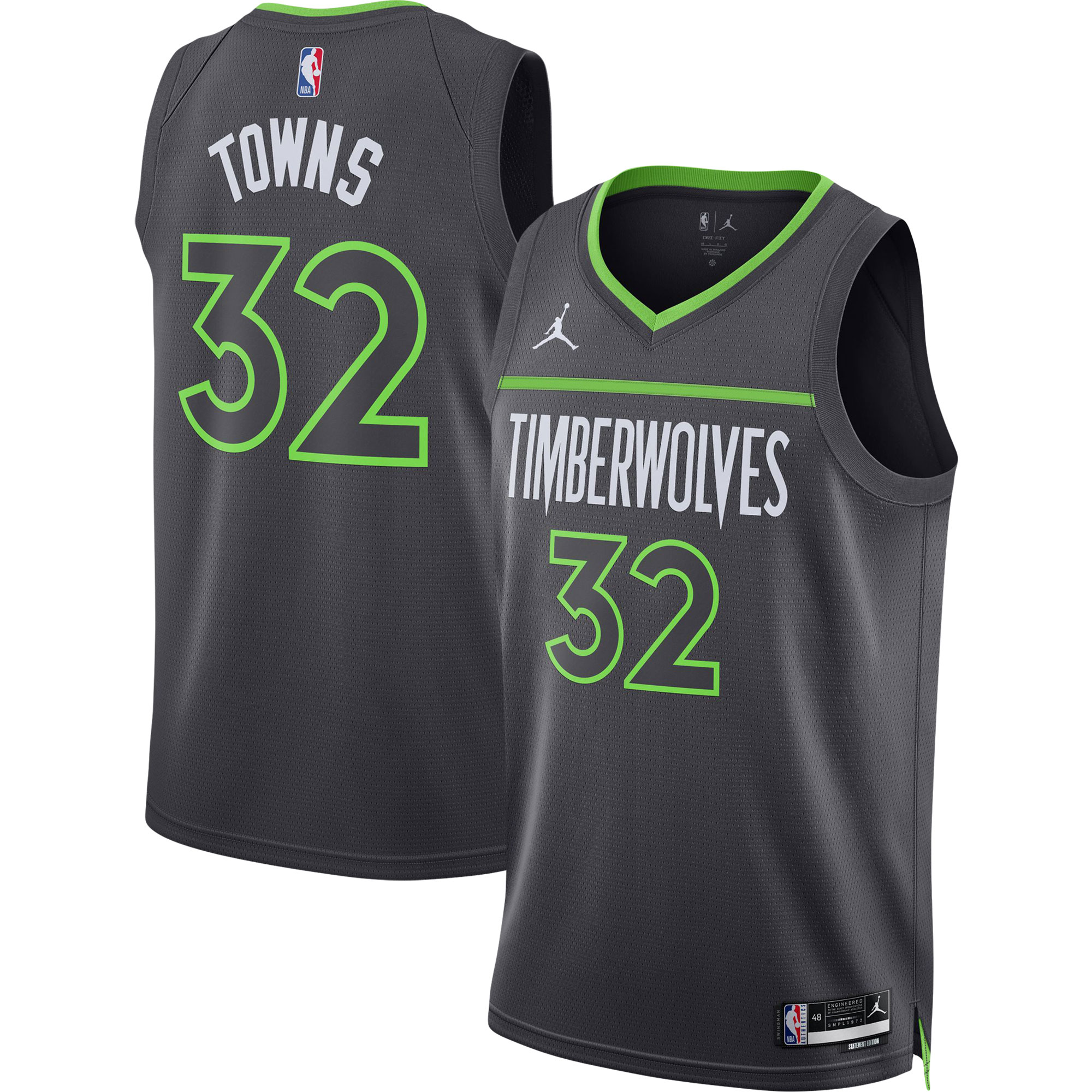 Karl-Anthony Towns Minnesota Timberwolves Jordans Brand Unisex Swingman Jersey - Statement Edition - Charcoal - vstockx