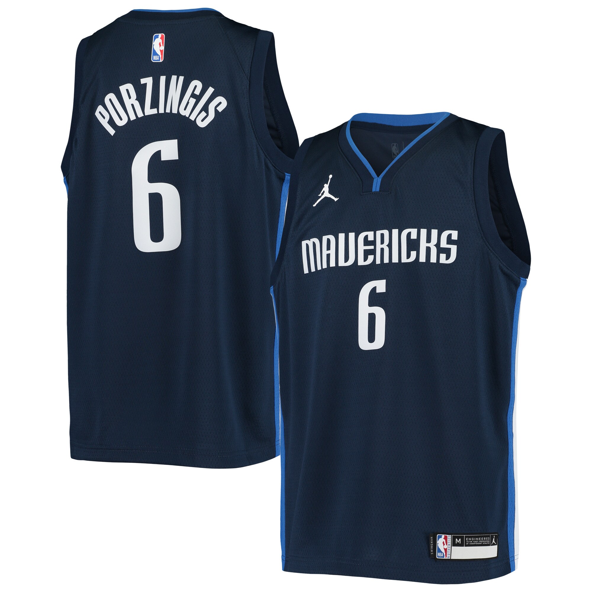 Kristaps Porzingis Dallas Mavericks Jordans Brand Youth 2020/21 Swingman Player Jersey - Statement Edition - Navy - vstockx