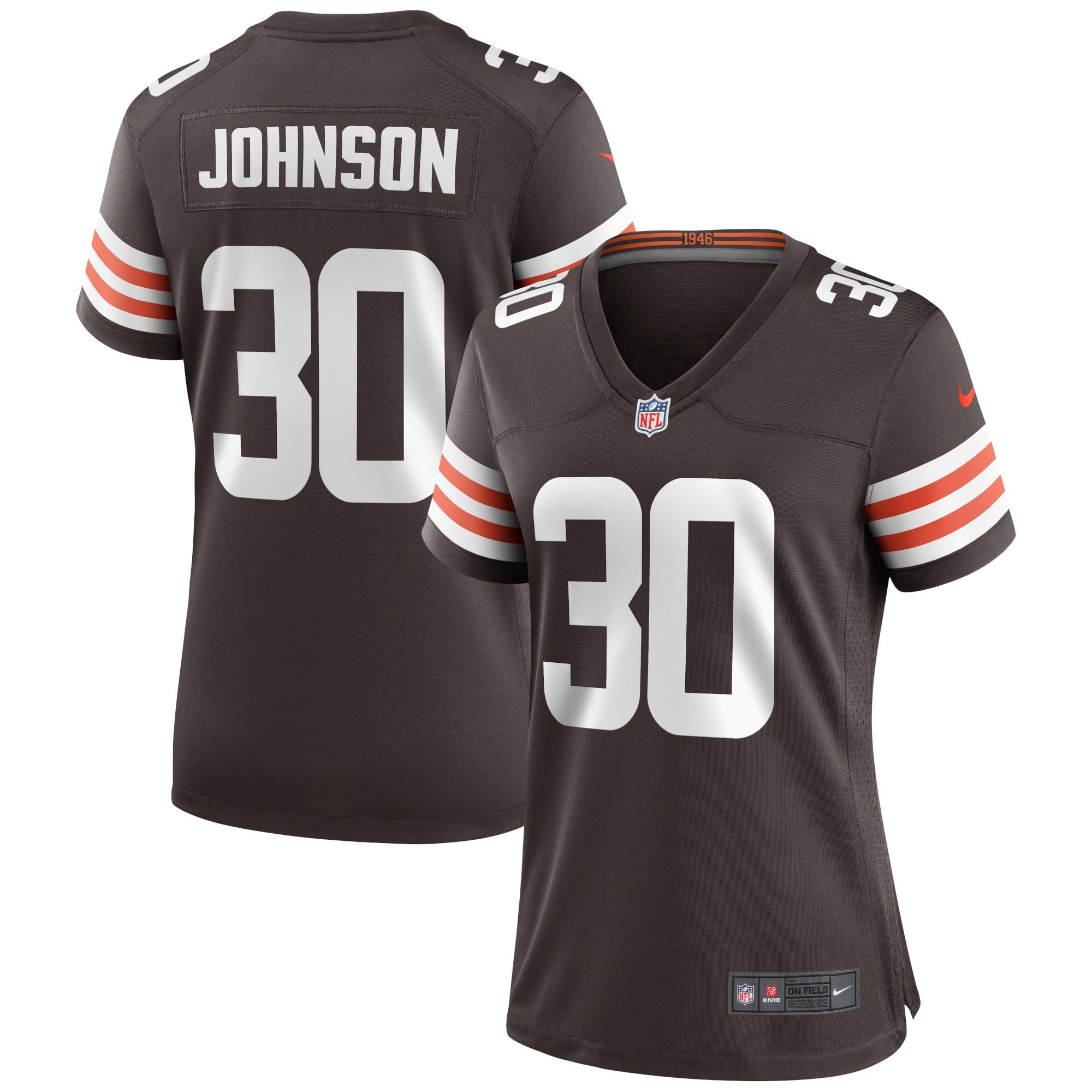 Women's Nike D'Ernest Johnson Brown Cleveland Browns Game Jersey - vstockx