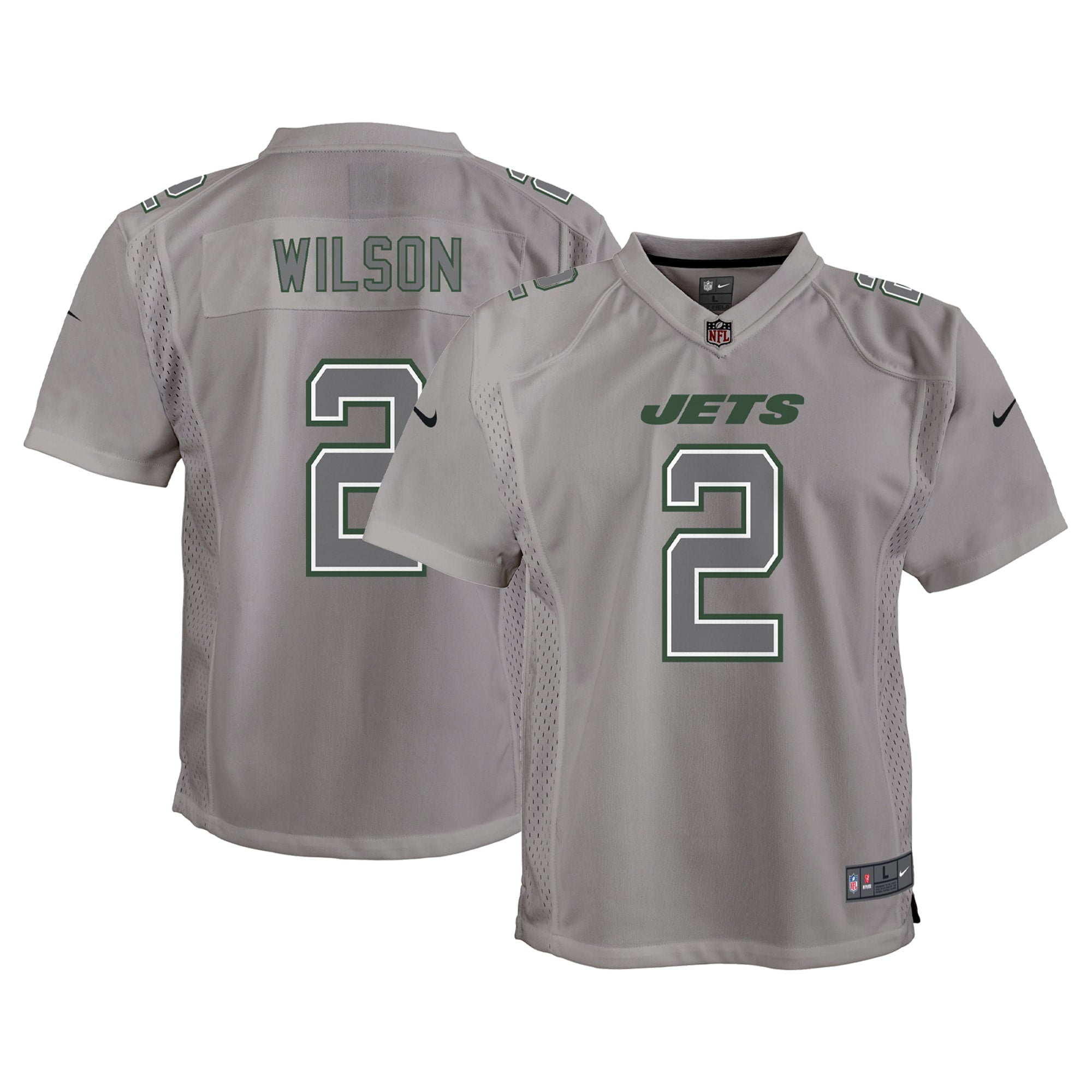 Youth Nike Zach Wilson Gray New York Jets Atmosphere Game Jersey - vstockx