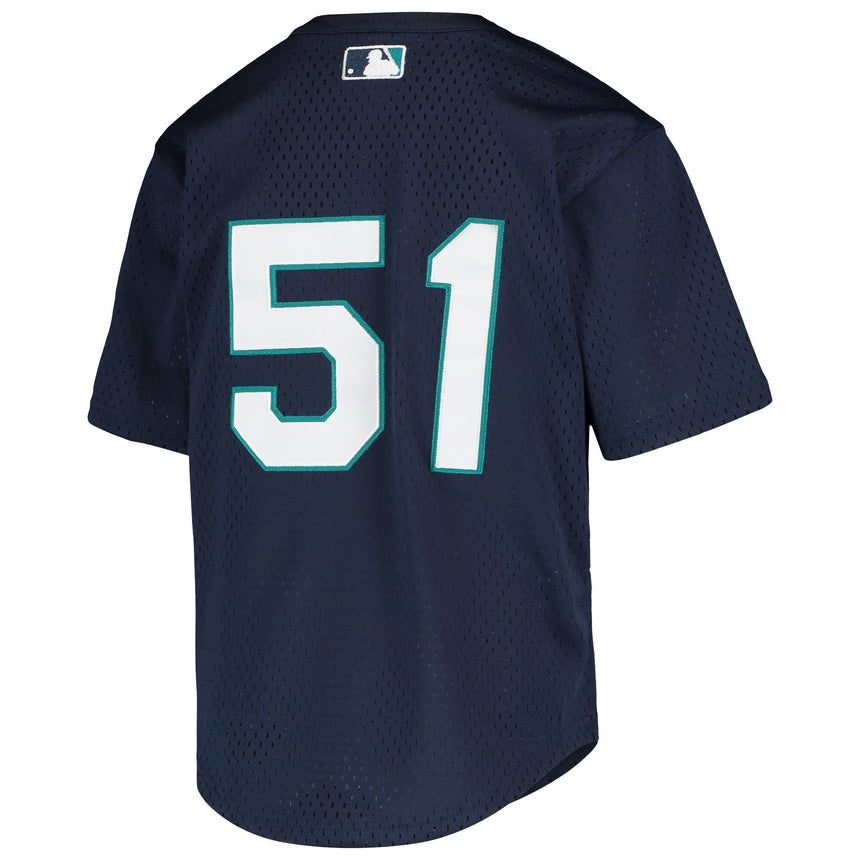 Ichiro Suzuki Seattle Mariners Mitchell & Ness Youth Cooperstown Collection Mesh Batting Practice Jersey - Navy - vstockx
