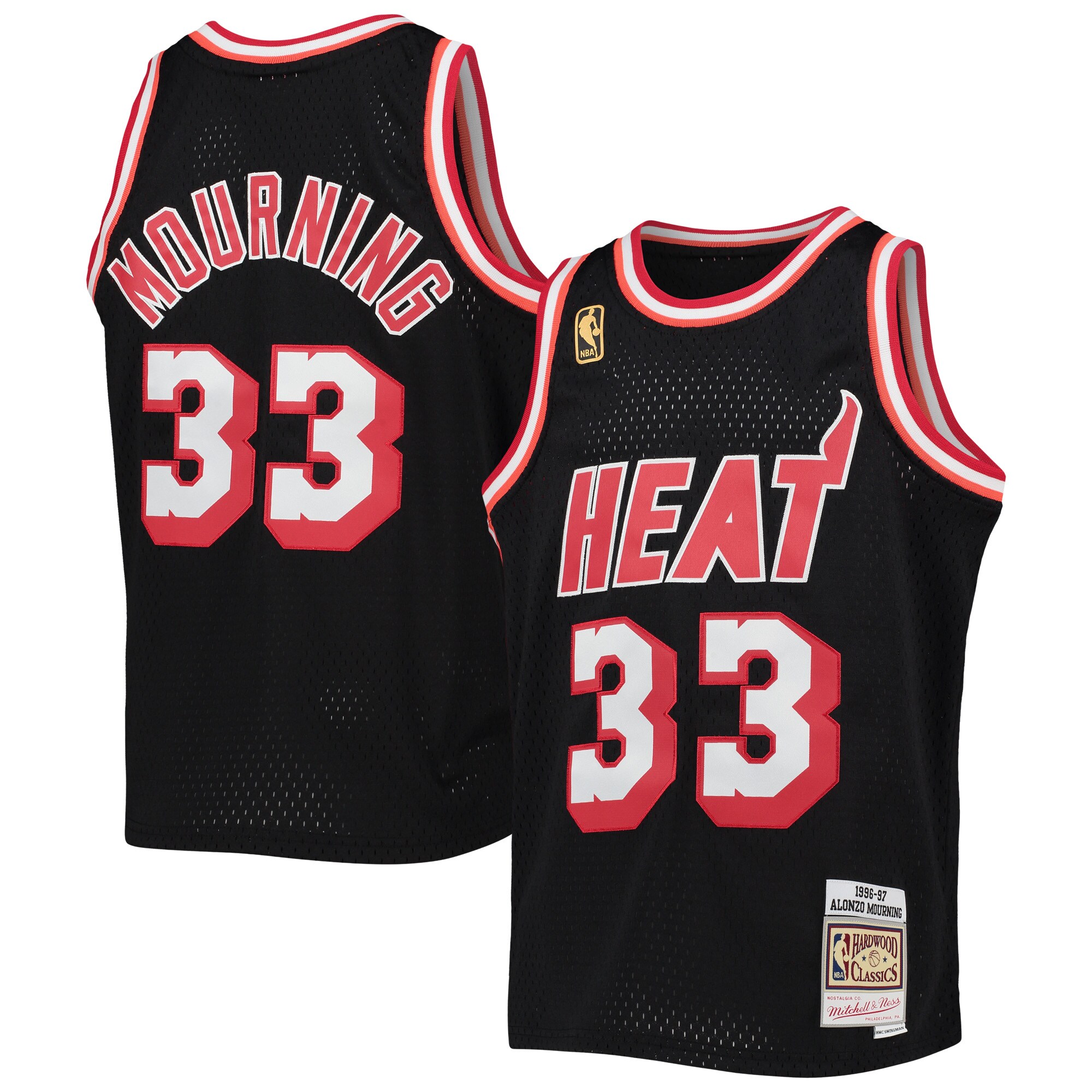 Alonzo Mourning Miami Heat Mitchell & Ness Youth 1996/97 Hardwood Classics Swingman Jersey - Black - vstockx