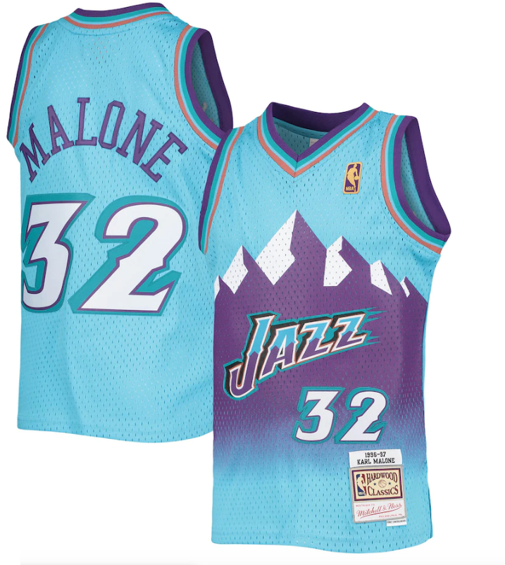 Men's Karl Malone Utah Jazz Mitchell & Ness 1996-97 Hardwood Classics Reload Jersey Light Blue - vstockx