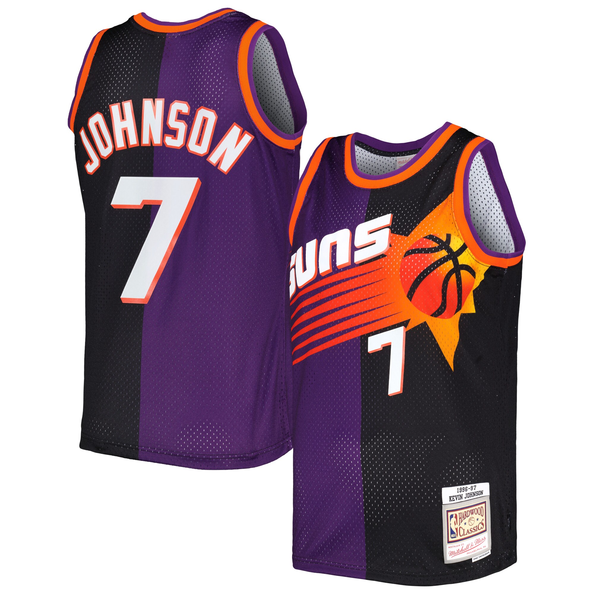Kevin Johnson Phoenix Suns Mitchell & Ness Hardwood Classics 1996/97 Split Swingman Jersey - Purple/Black - vstockx