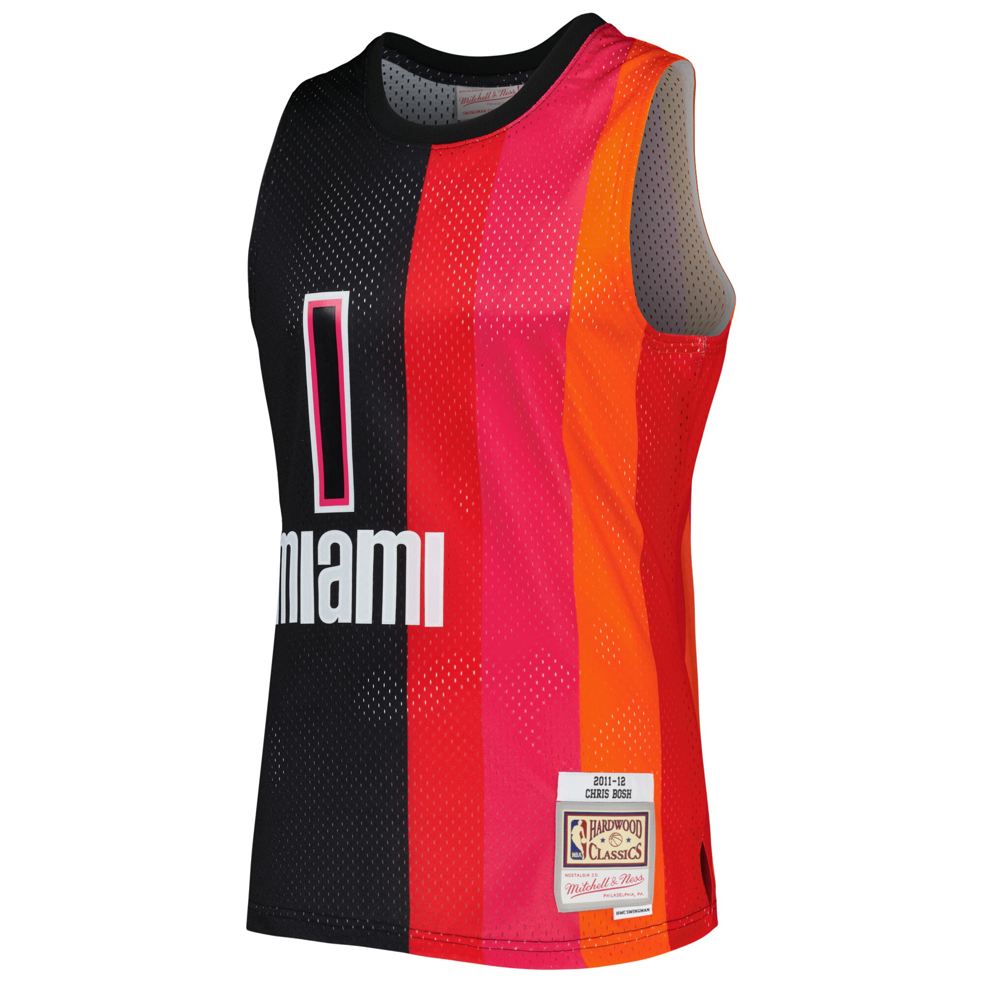 Chris Bosh Miami Heat Mitchell & Ness Hardwood Classics 2011/12 Split Swingman Jersey - Black/Red - vstockx
