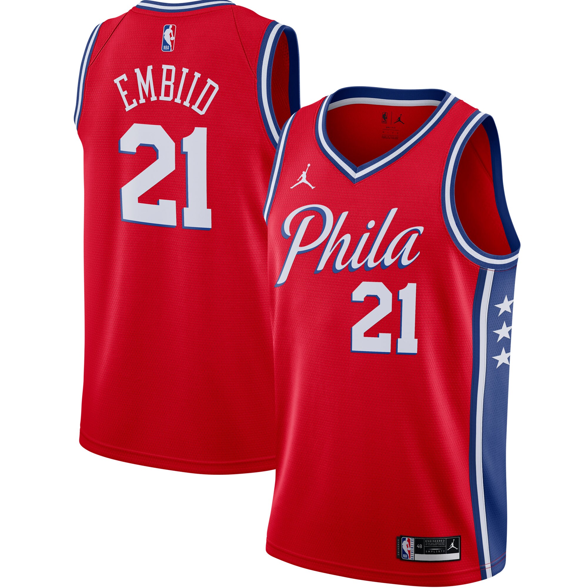 Joel Embiid Philadelphia 76ers Jordans Brand 2020/21 Swingman Jersey - Statement Edition - Red - vstockx