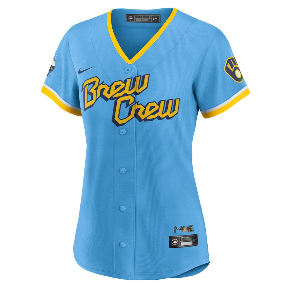 Women's Milwaukee Brewers Christian Yelich City Connect Replica Jersey - Powder Blue - vstockx