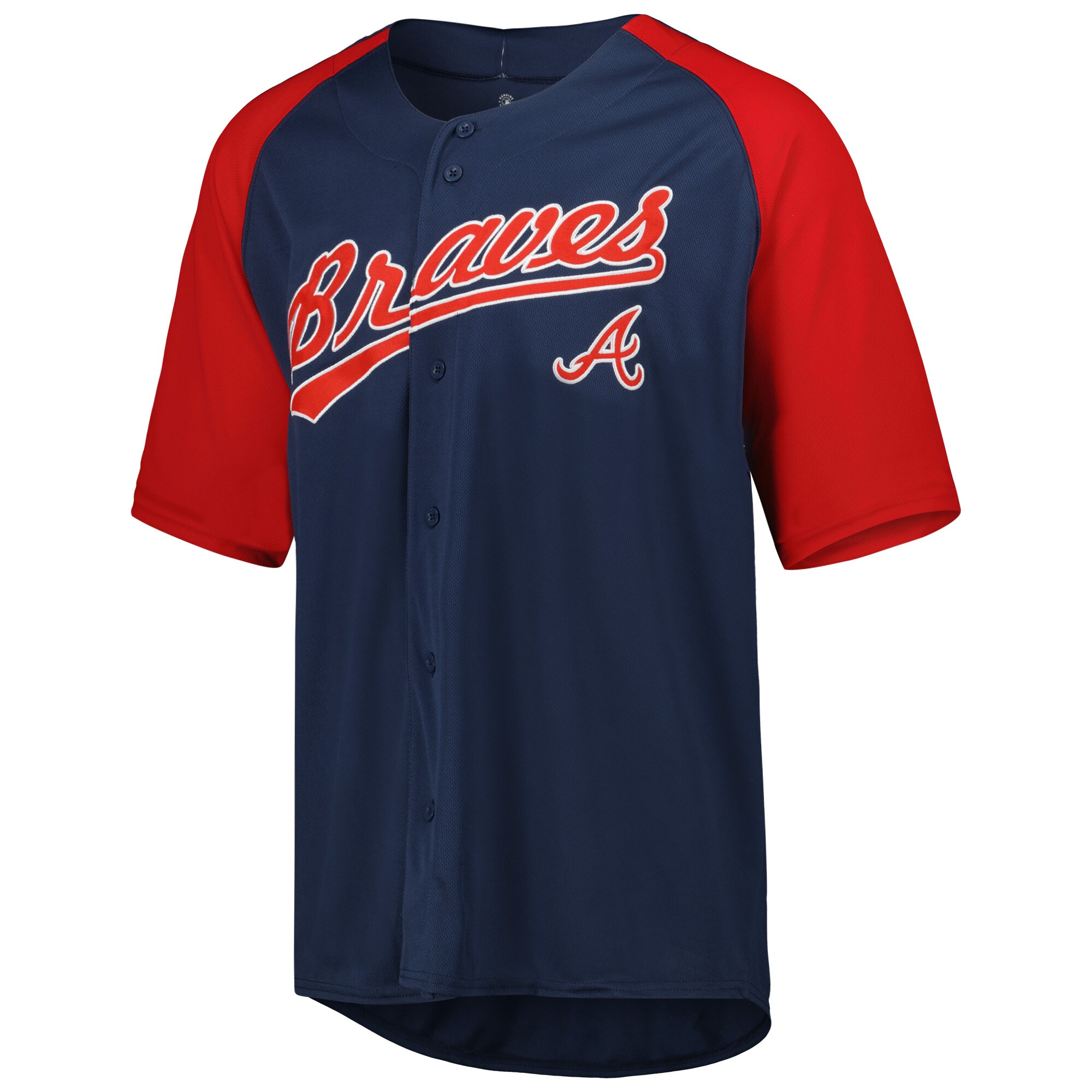 Atlanta Braves Stitches Button-Down Raglan Fashion Jersey - Navy - vstockx