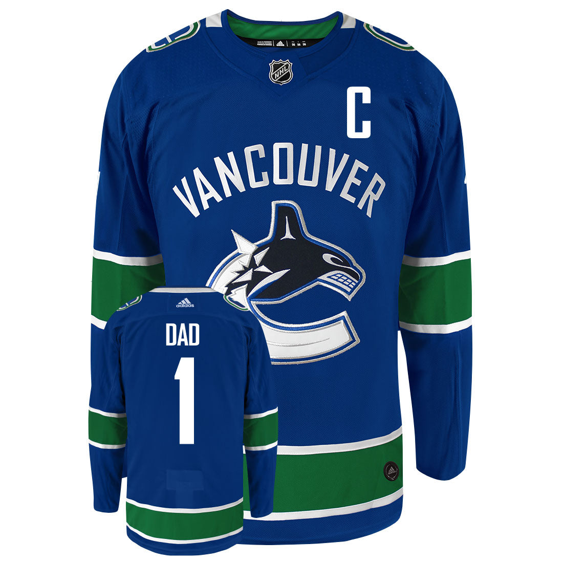 Vancouver Canucks Dad Number One Adidas Primegreen Authentic NHL Hockey Jersey - vstockx