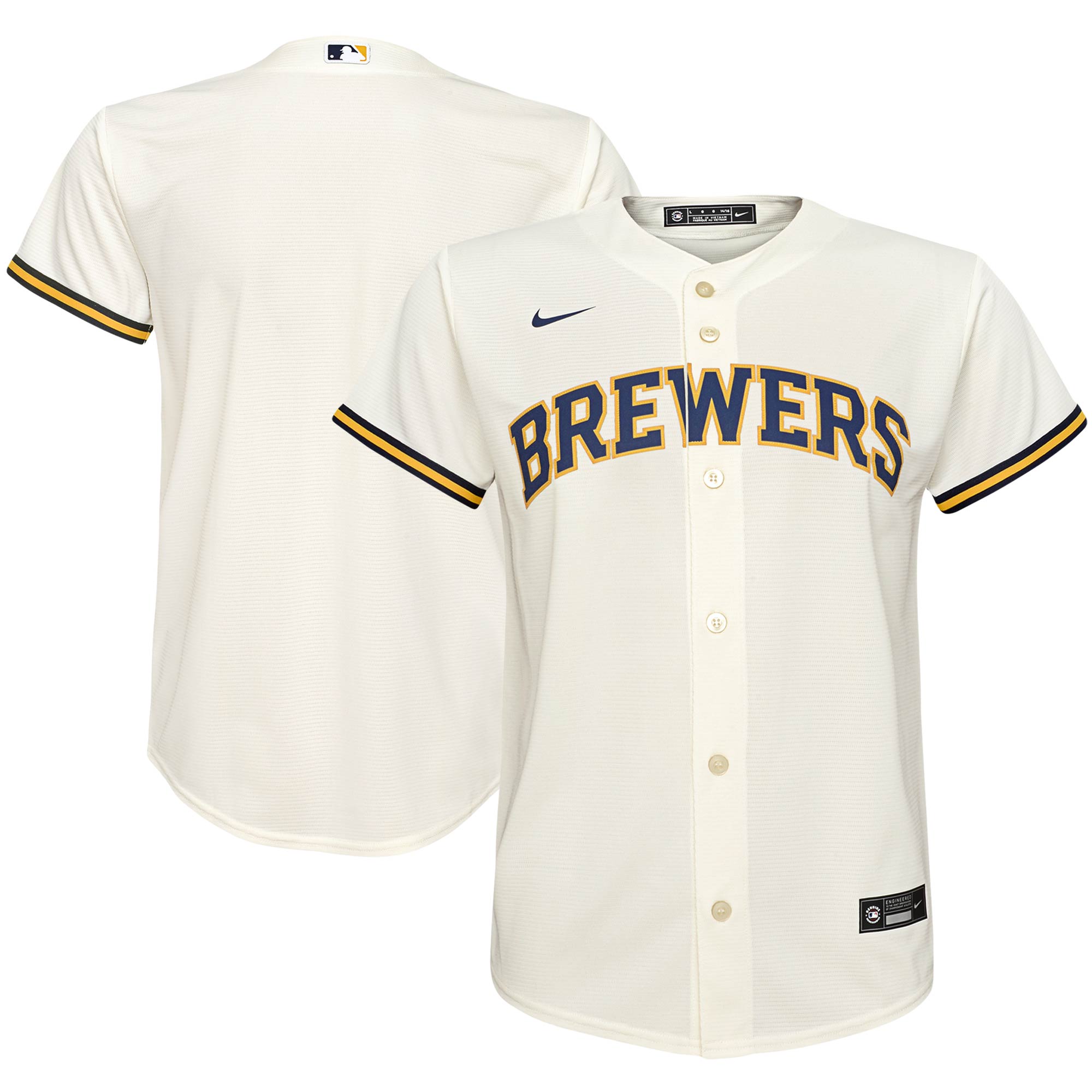 Milwaukee Brewers Nike Youth Home Replica Team Jersey - Cream - vstockx