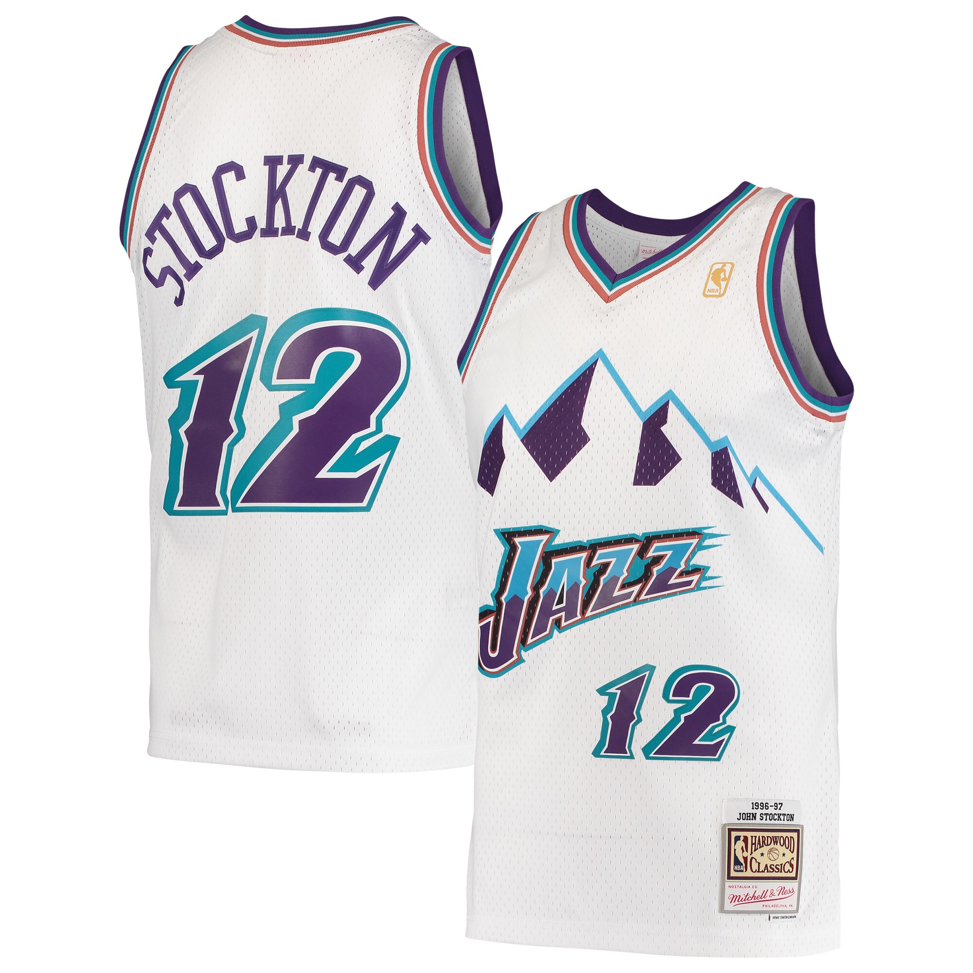 John Stockton Utah Jazz Mitchell & Ness Hardwood Classics Swingman Jersey - White - vstockx