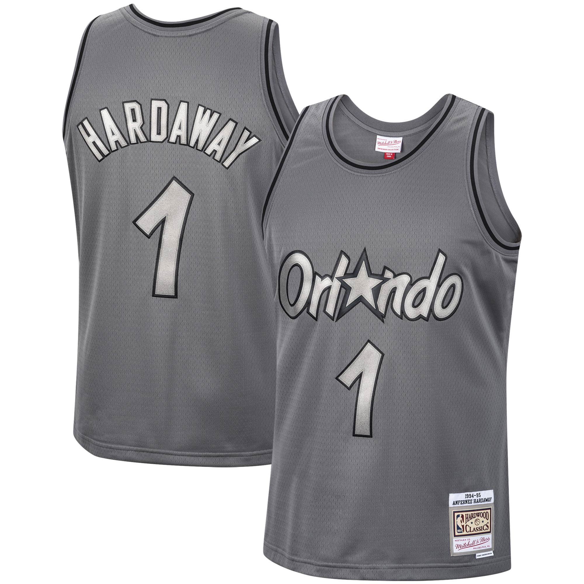 Penny Hardaway Orlando Magic Mitchell & Ness Hardwood Classics Retired Player 1994/95 Metal Works Swingman Jersey - Charcoal - vstockx