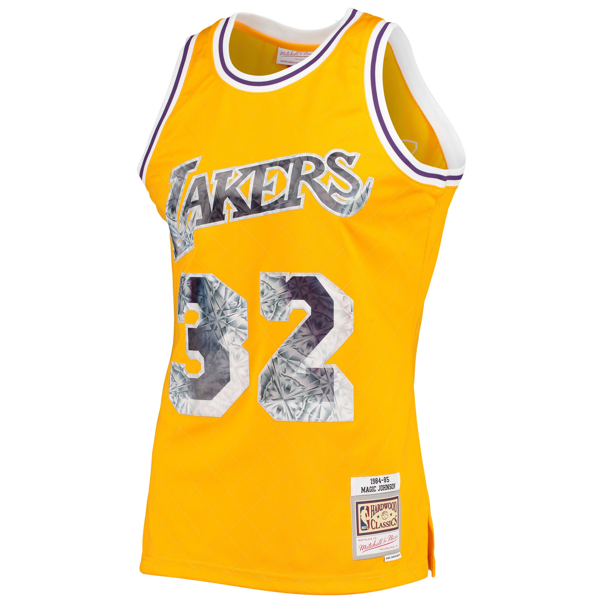 Magic Johnson Los Angeles Lakers Mitchell & Ness 1996-97 Hardwood Classics NBA 75th Anniversary Diamond Swingman Jersey - Gold - vstockx